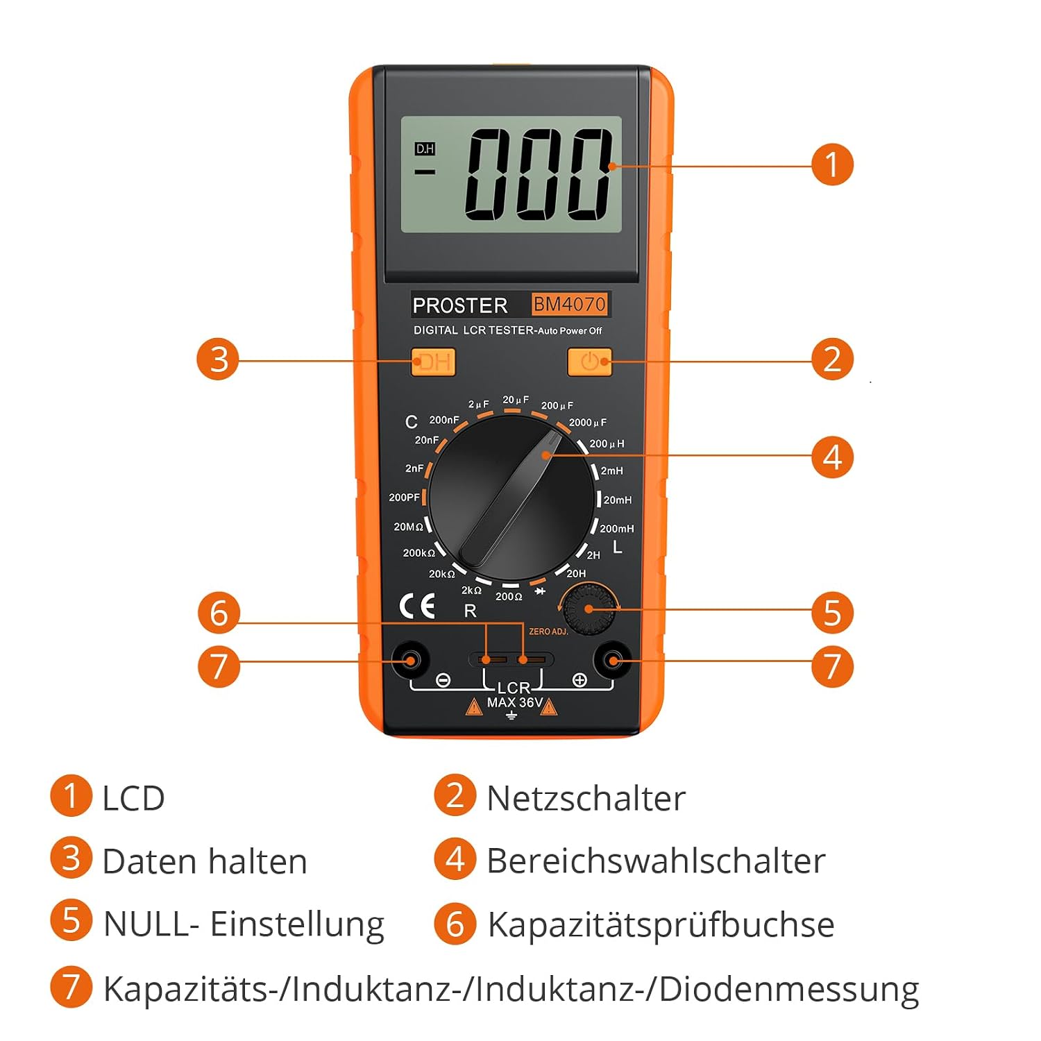 Detalle de Proster LCR-Messgerät LCR-Multimeter Tester – Präzise Messung von Kapazität, Widerstand und Induktivität (Rot)