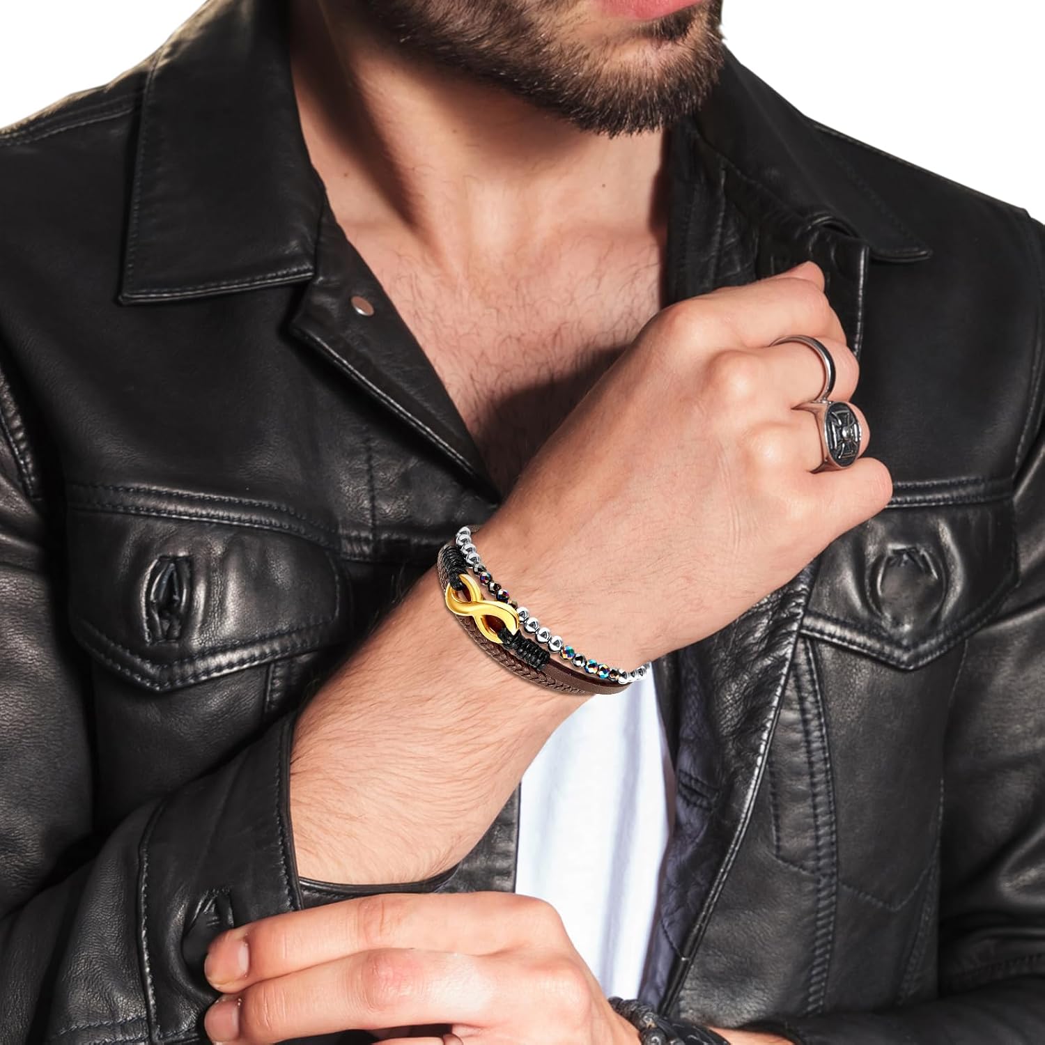 Detalle de Cupimatch Bracelet cuir personnalisé en or