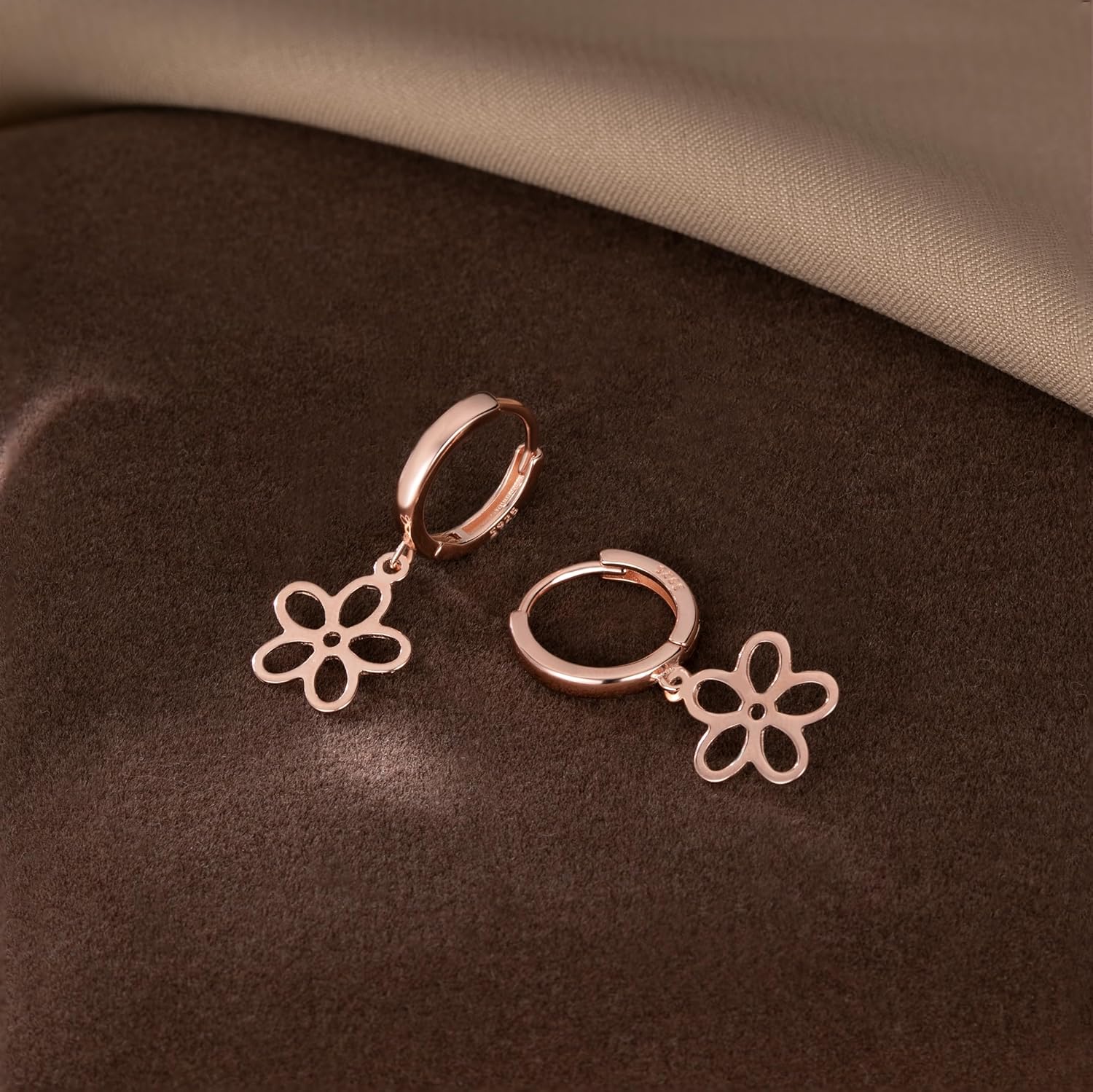 Thumbnail 3 de SLUYNZ 925 Sterling Silver Flower Hoop Earrings – Hypoallergenic, Lightweight Floral Huggies