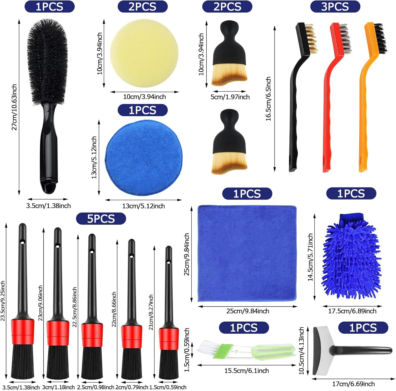 Detalle 2 de SENLINLIN 18-Piece Car Wash Cleaning Kit – Interior & Exterior Detailing Brush Set