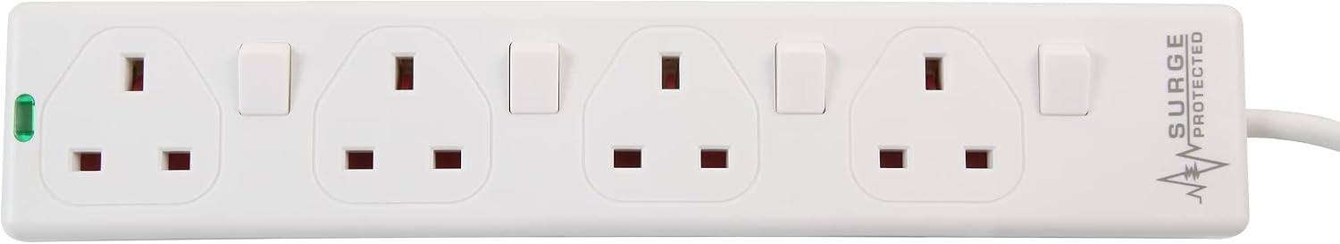 Detalle de PRO ELEC PELB1921 4 Way Individually Switched Surge Protected Extension Lead White, 5m