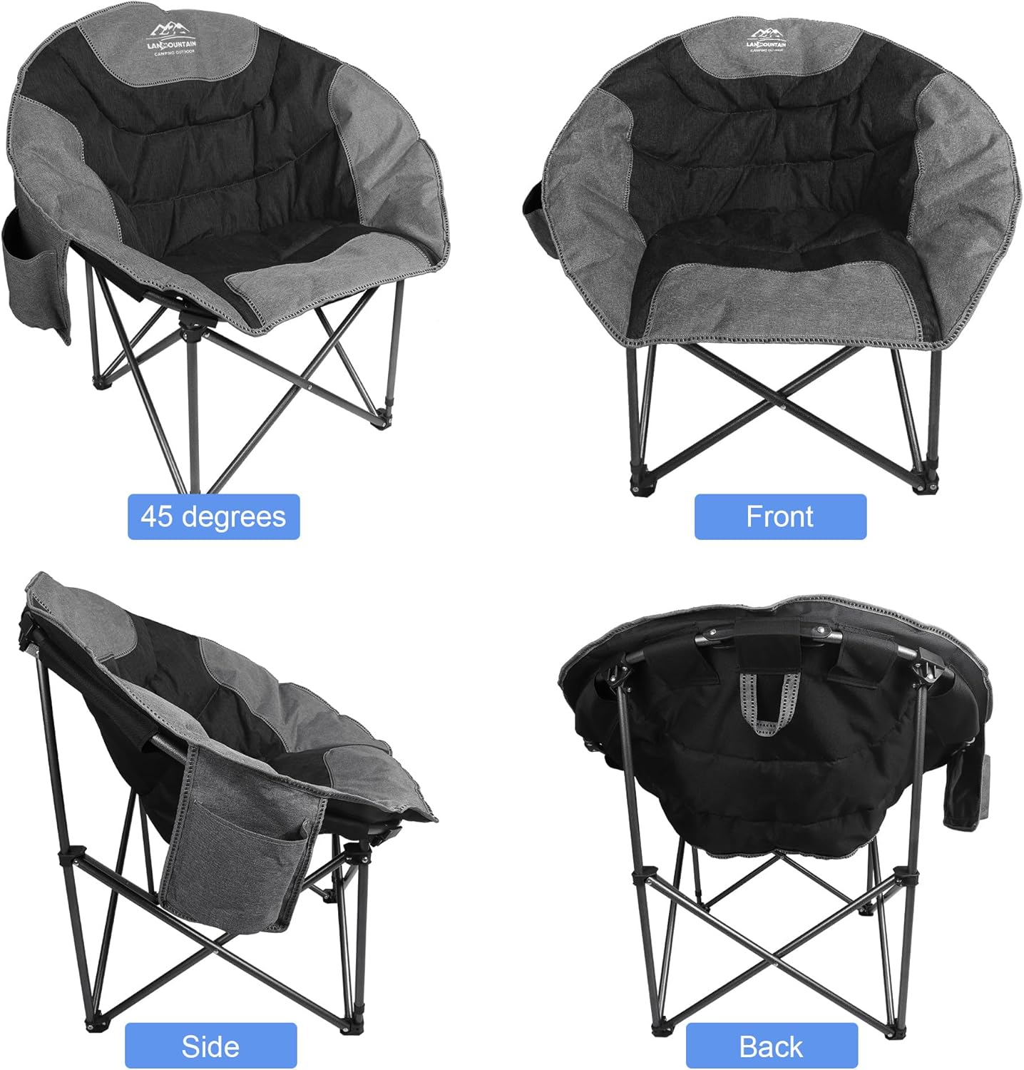 Thumbnail 4 de LANMOUNTAIN Moon Camping Chair – Portable Round Folding Chair with Cup Holder & Cooler Bag (Black)