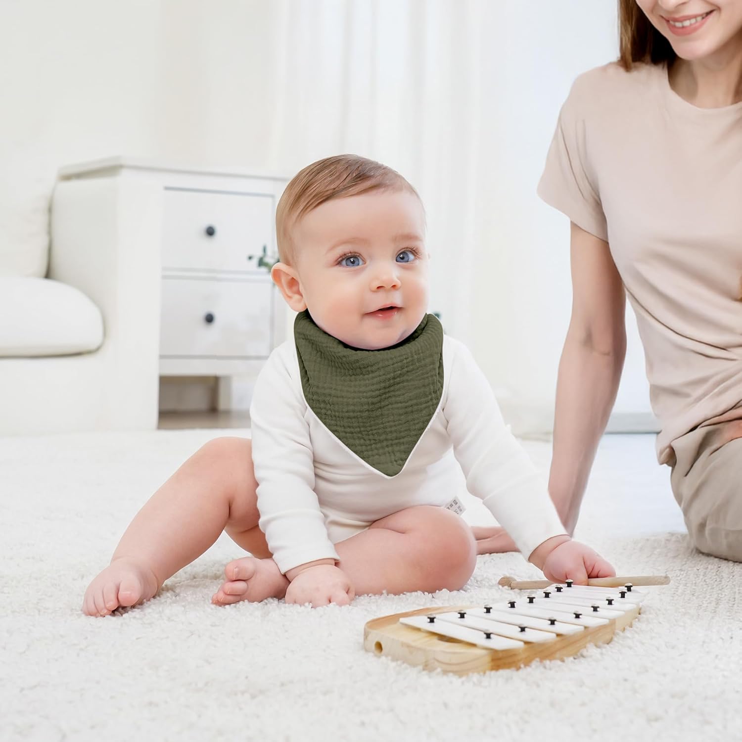 Detalle de Susurration Bavoirs Bébé Bandana 10 Pièces – Muslin Doux et Absorbant, Réglables