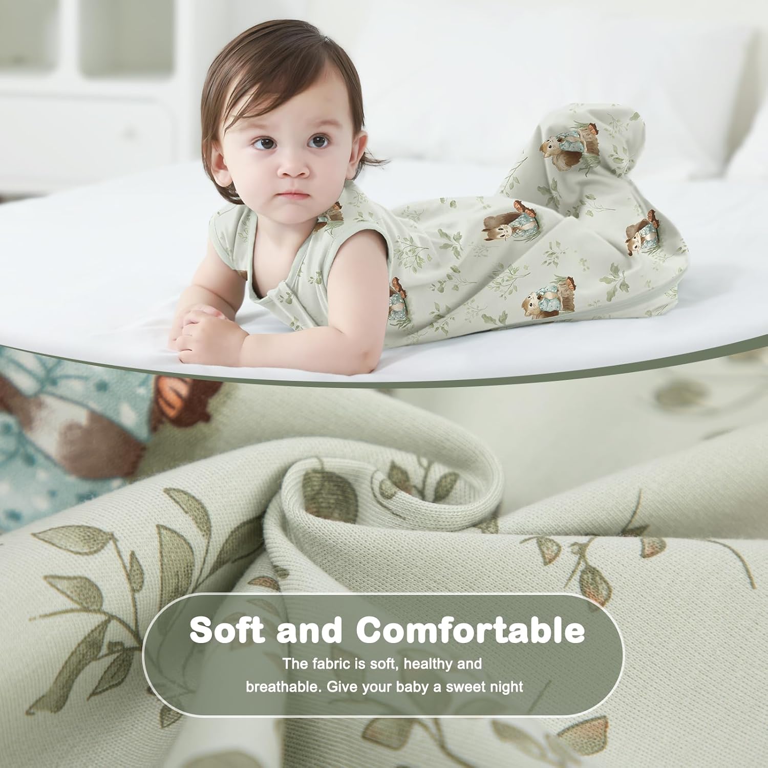Detalle de Mosebears 0.5 Tog Cotton Baby Sleeping Bag (XL, 18–24 Months) – Animal & Plant Design