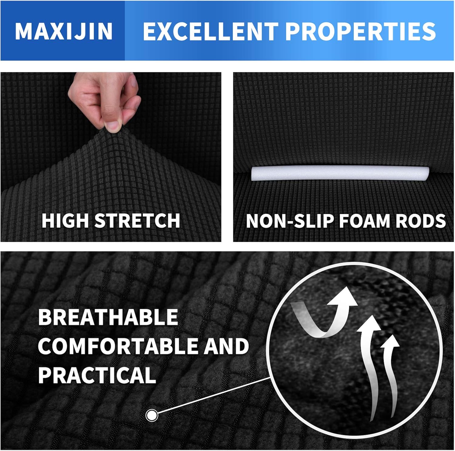 Detalle de MAXIJIN Housse de canapé Extensible pour canapé 3 Places – Jacquard Noir, protection chien et déménagement sans plis