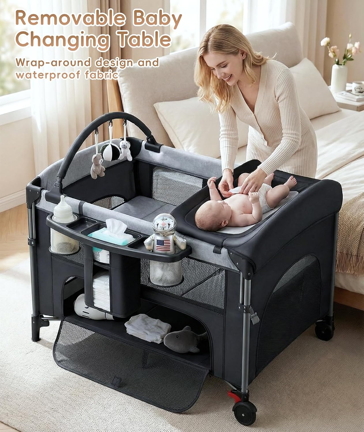 Thumbnail 2 de YoYiCuna 4-in-1 Pack and Play, Black, with Mattress and Mosquito Net
