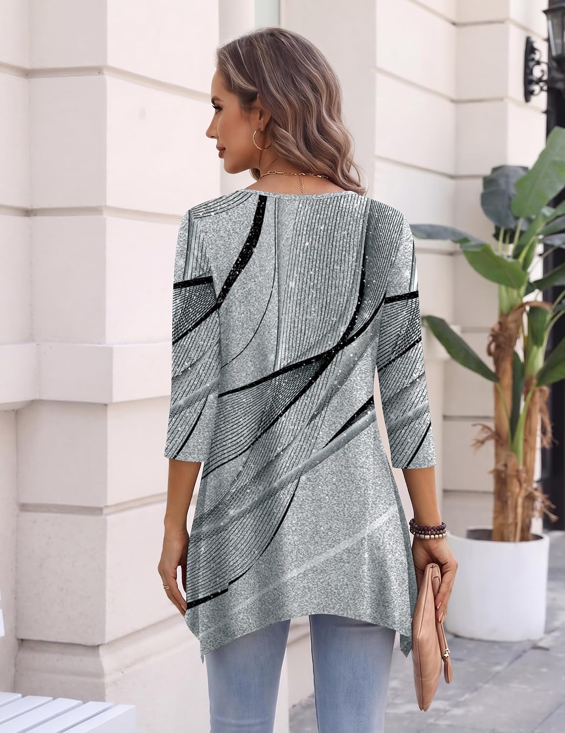 Detalle de Zeagoo Women's Plus Size 3/4-Sleeve Tunic Top with Stretch Fabric