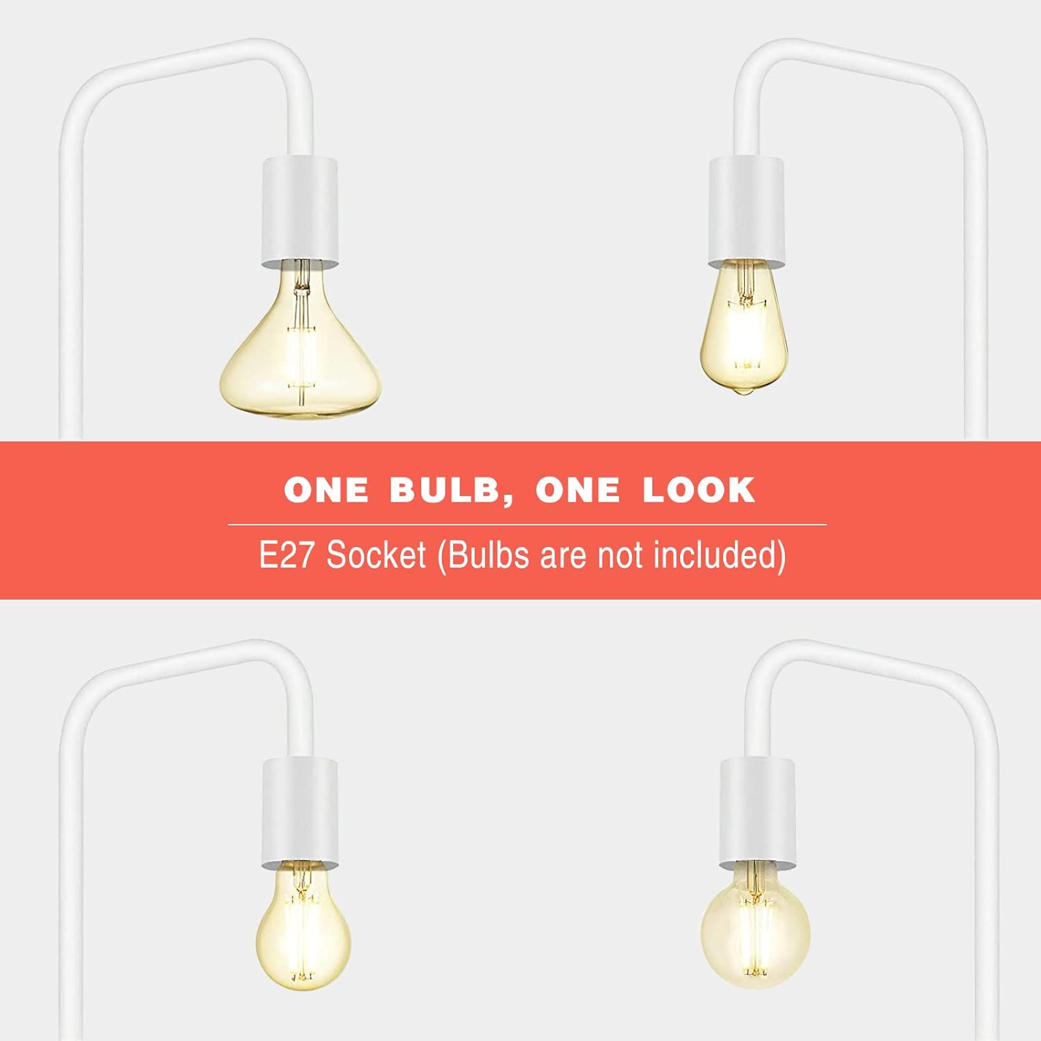 Thumbnail 1 de BBHome Retro Stehlampe Gebogen – Minimalistische Metall-Stehlampe mit Fußschalter, 165 cm, E27, Weiß