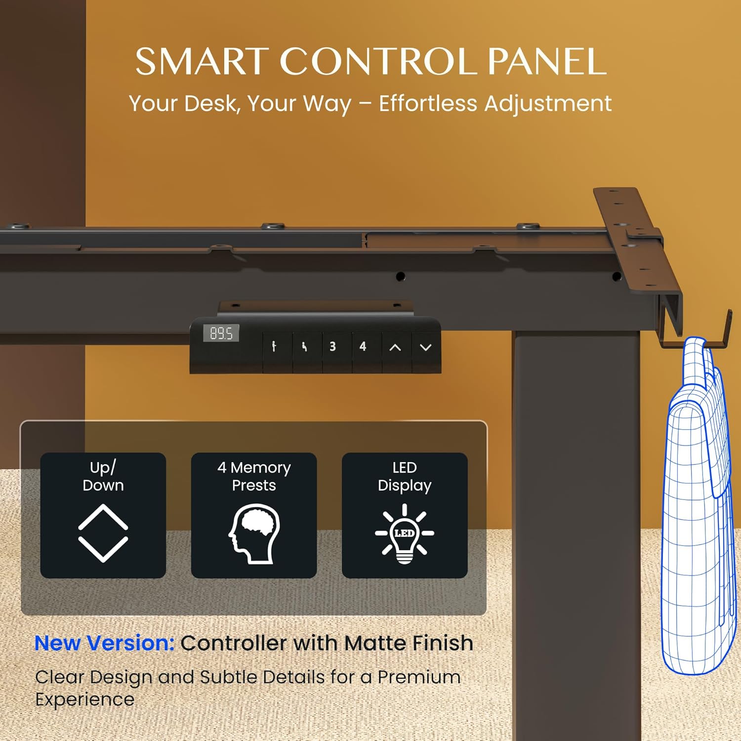 Detalle de FLEXISPOT E1 PRO Scrivania Regolabile in Altezza con 2 Motori e Memoria Automatica – Ergonomia e Prestazioni
