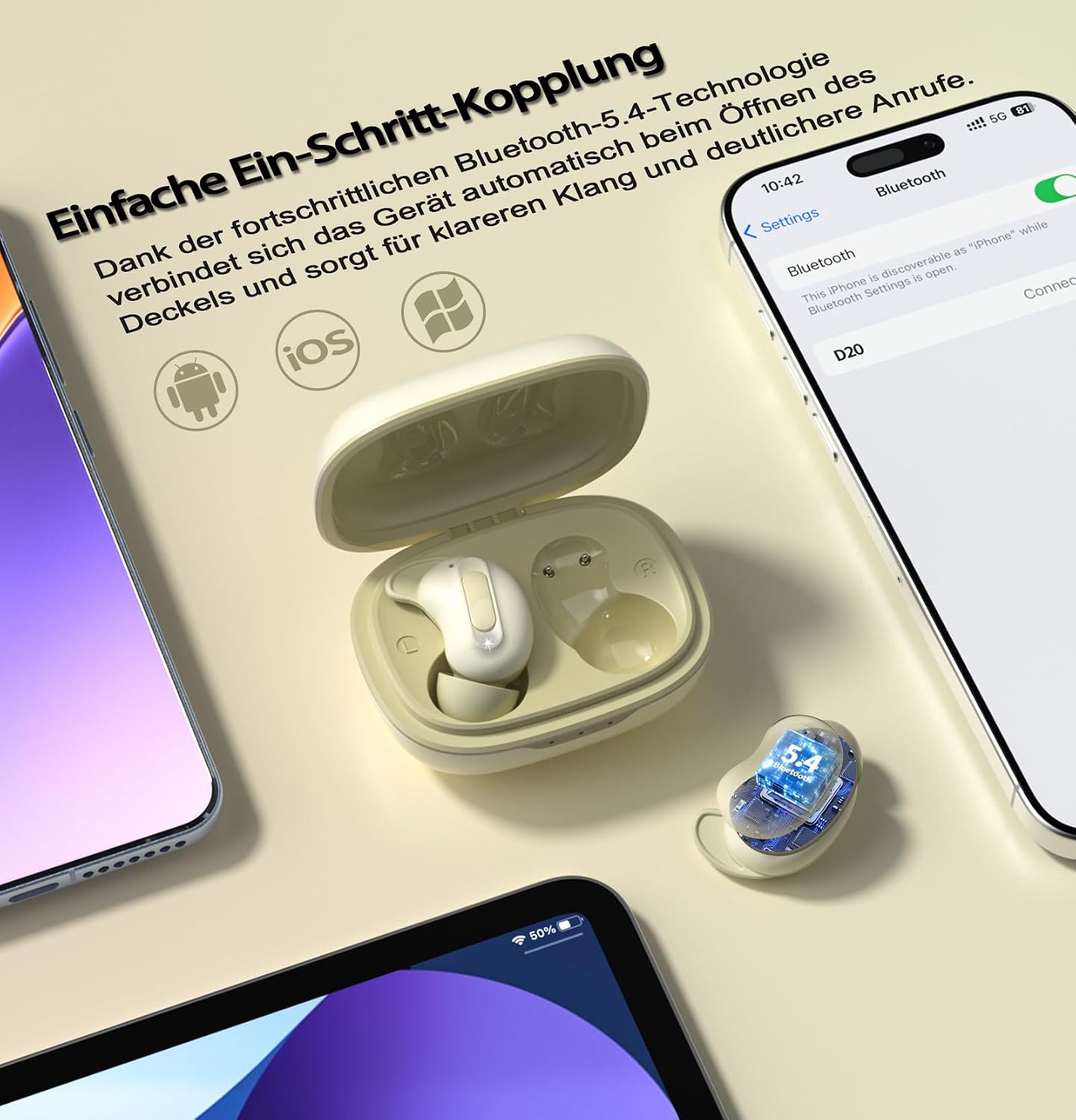 Detalle de Bluetooth Schlafkopfhörer Khaki: In-Ear, kabellos mit ANC, 14,2 mm Treiber und Nachtmodus