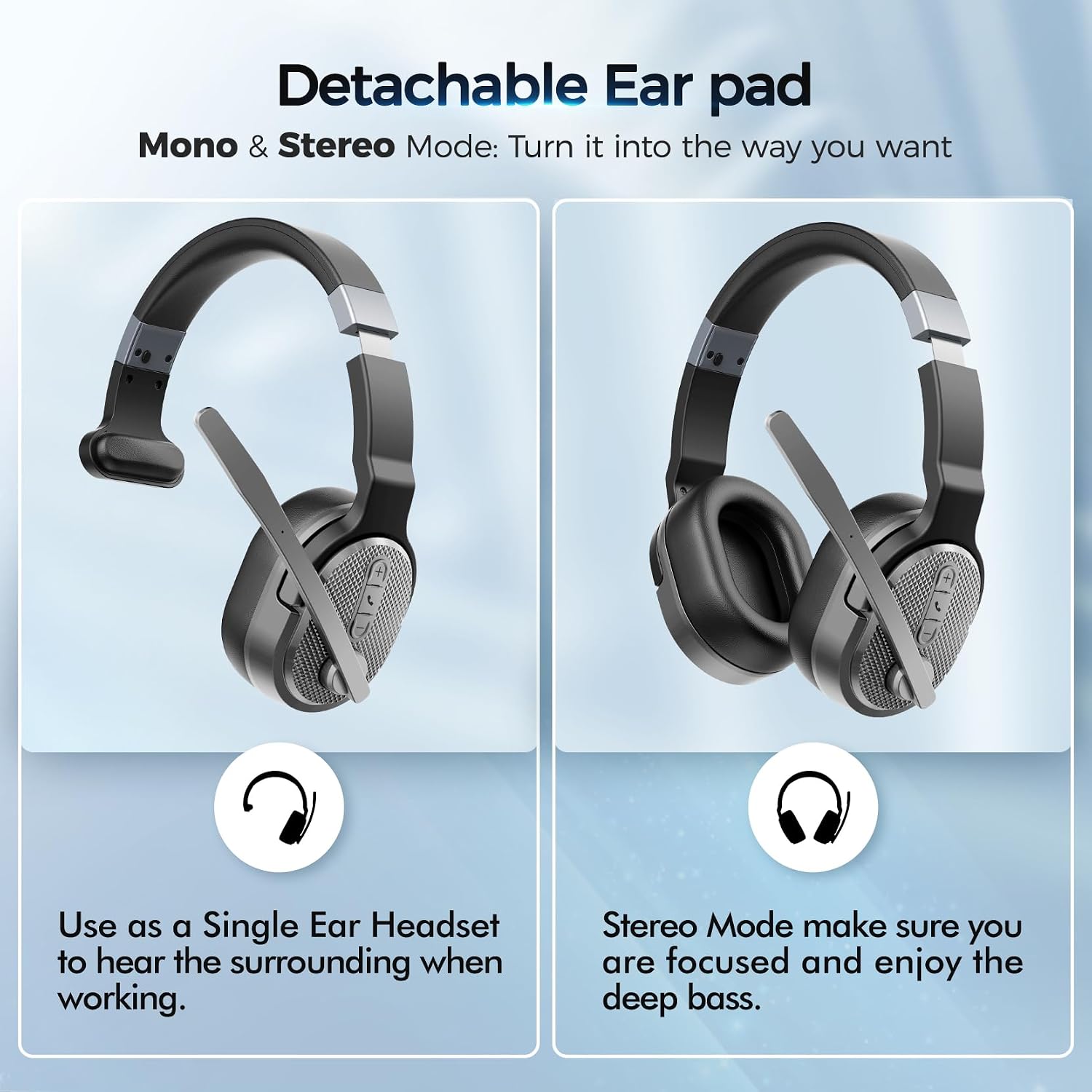 Detalle de COSMUSIS 654AS Trucker Bluetooth Headset with Mic, ANC, and Detachable Earpad