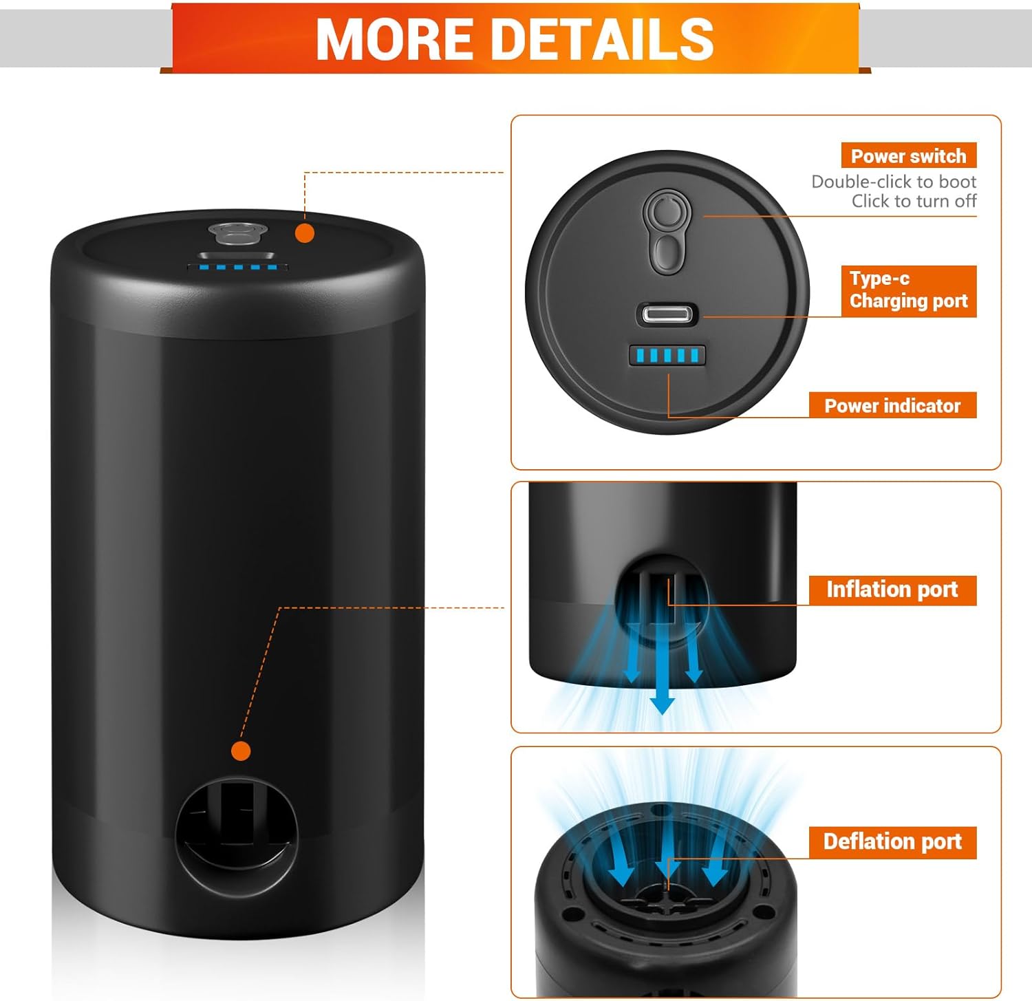 Detalle 2 de ytorgr Portable Electric Mini Air Pump for inflatables (rechargeable, Type-C)