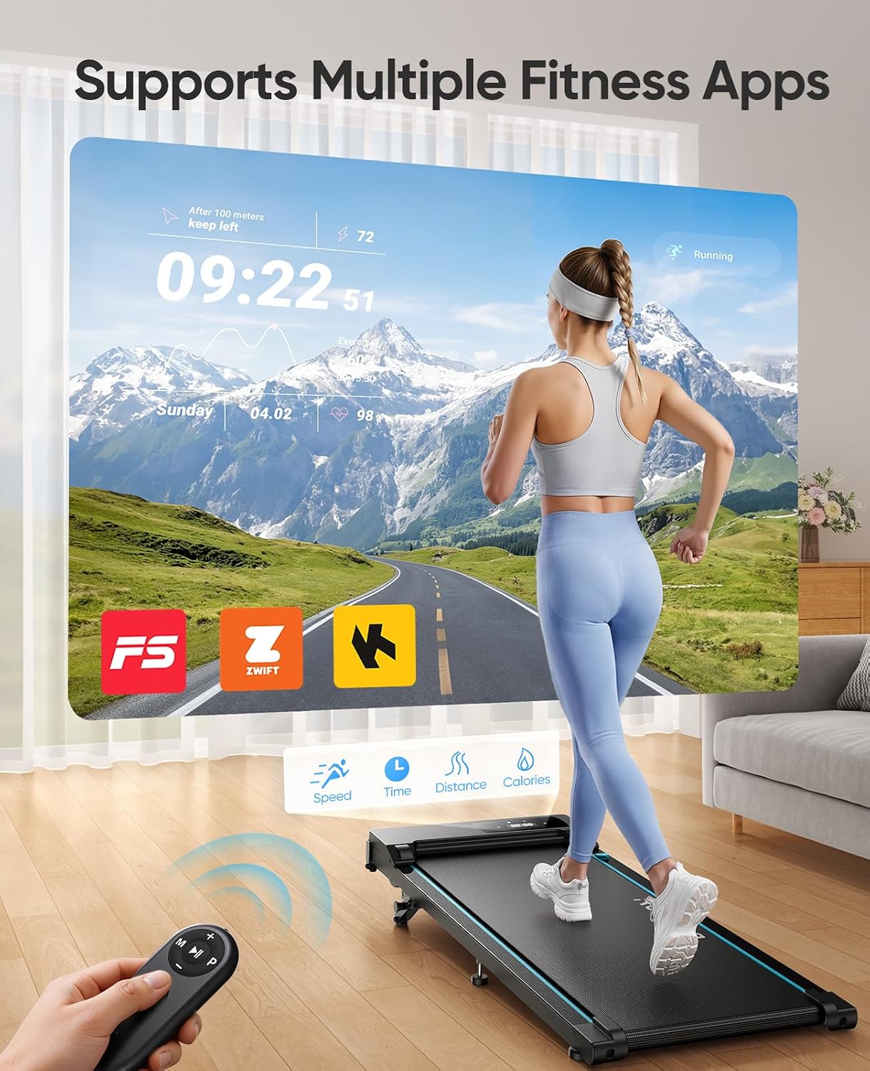 Detalle 2 de RUNIMON Walking Pad Treadmill with Manual Incline, LED Display and App Control