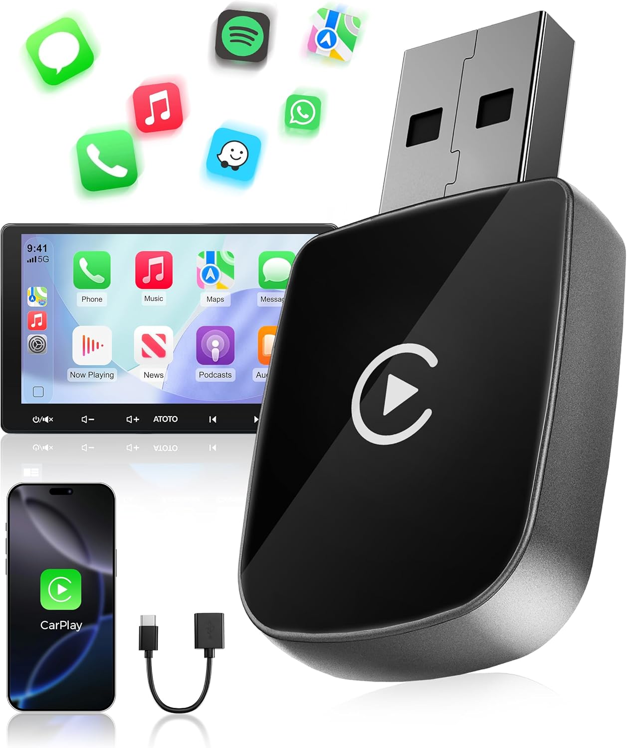 Detalle de WityEye Adattatore CarPlay Wireless: CarPlay wireless stabile per iPhone, facile da usare