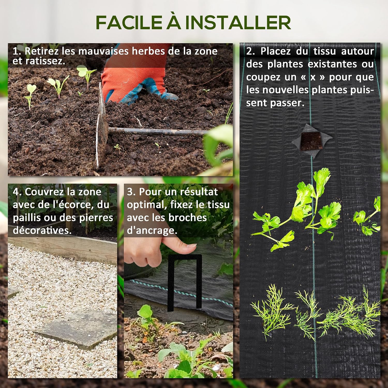 Detalle de Outsunny 845-913V04BK mulchdoek 100 x 2 m in PP, 60 g/m²