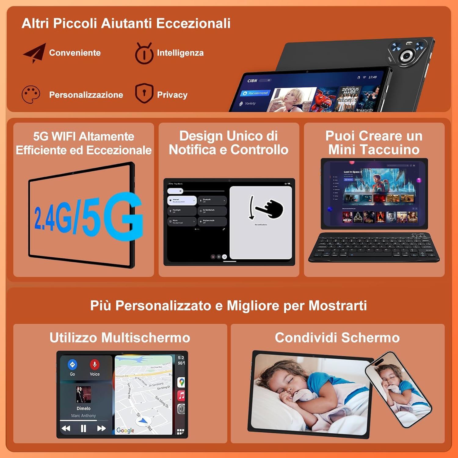 Thumbnail 1 de Dghrti Tablet Android 15 10" con tastiera, mouse e custodia – 30 GB RAM, 128 GB ROM, espansione fino a 2 TB, 8000 mAh
