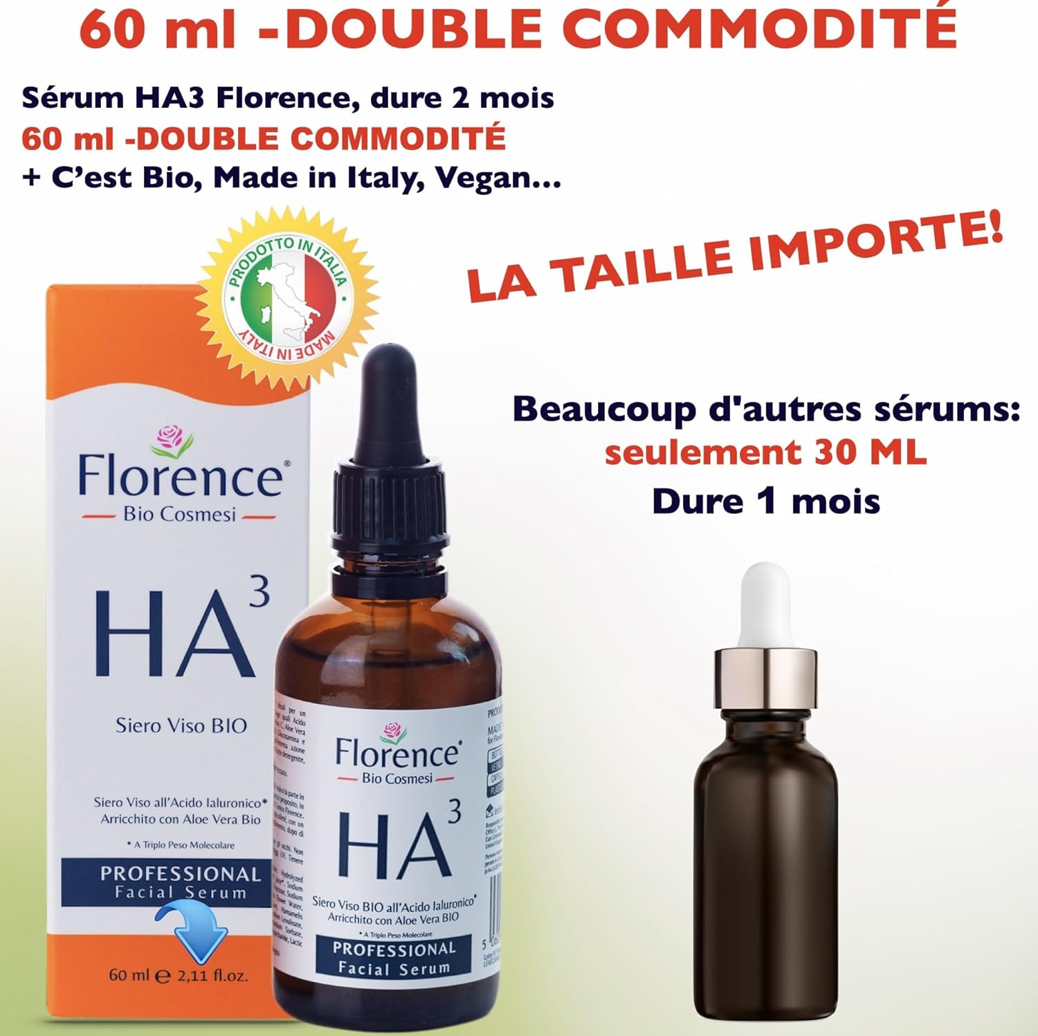 Thumbnail 1 de Sérum Bio à l’acide hyaluronique HA3 (3 poids moléculaires) + vitamine C, 60 ml – Vegan