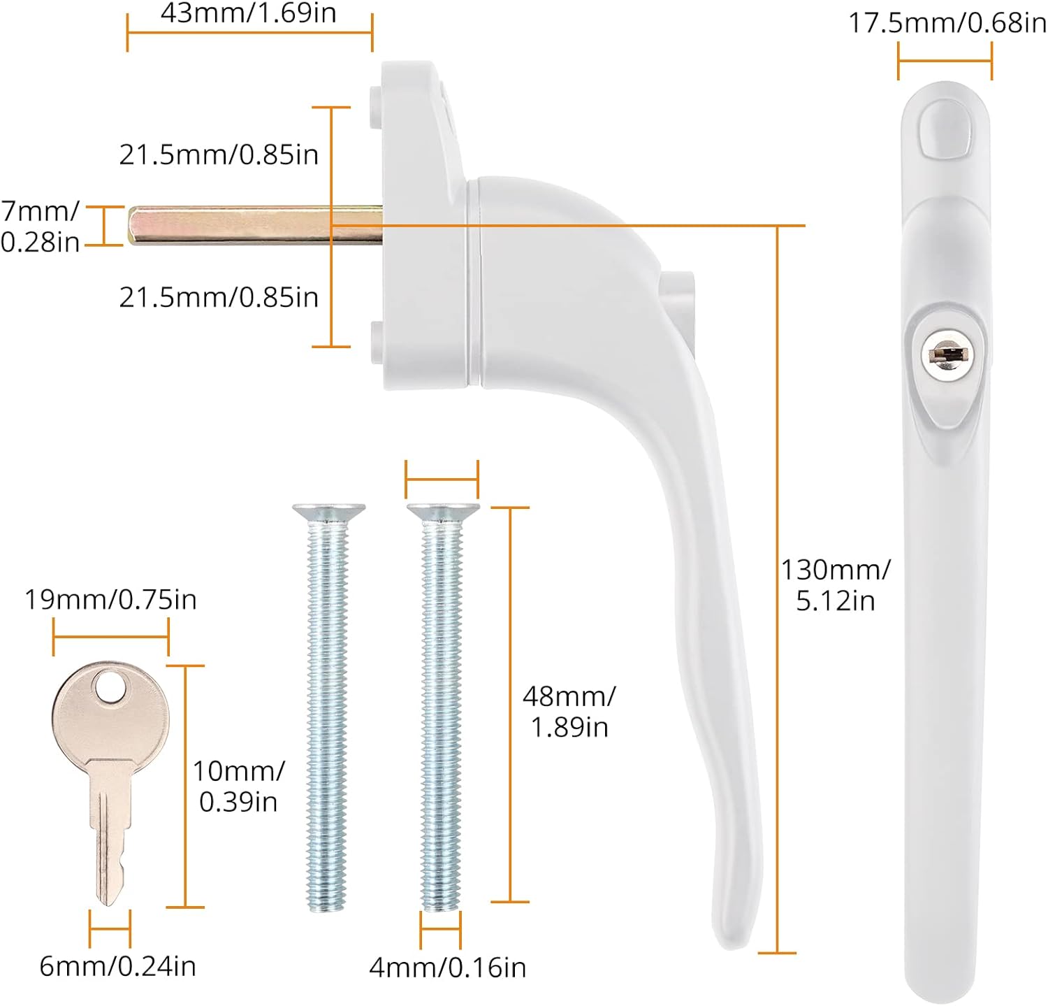 Thumbnail 5 de Neoteck 10 Pcs UPVC Window Handle – White Inline Espag, 43mm Centres, Locking Push Button for Double Glazing