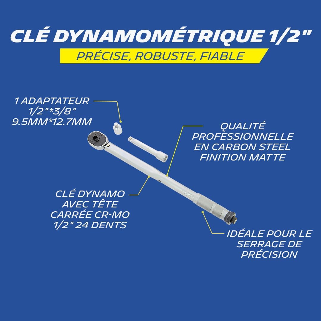 Thumbnail 1 de MICHELIN 008522 clé dynamométrique 1/2" 40–210 Nm, coffret avec rallonge et adaptateur