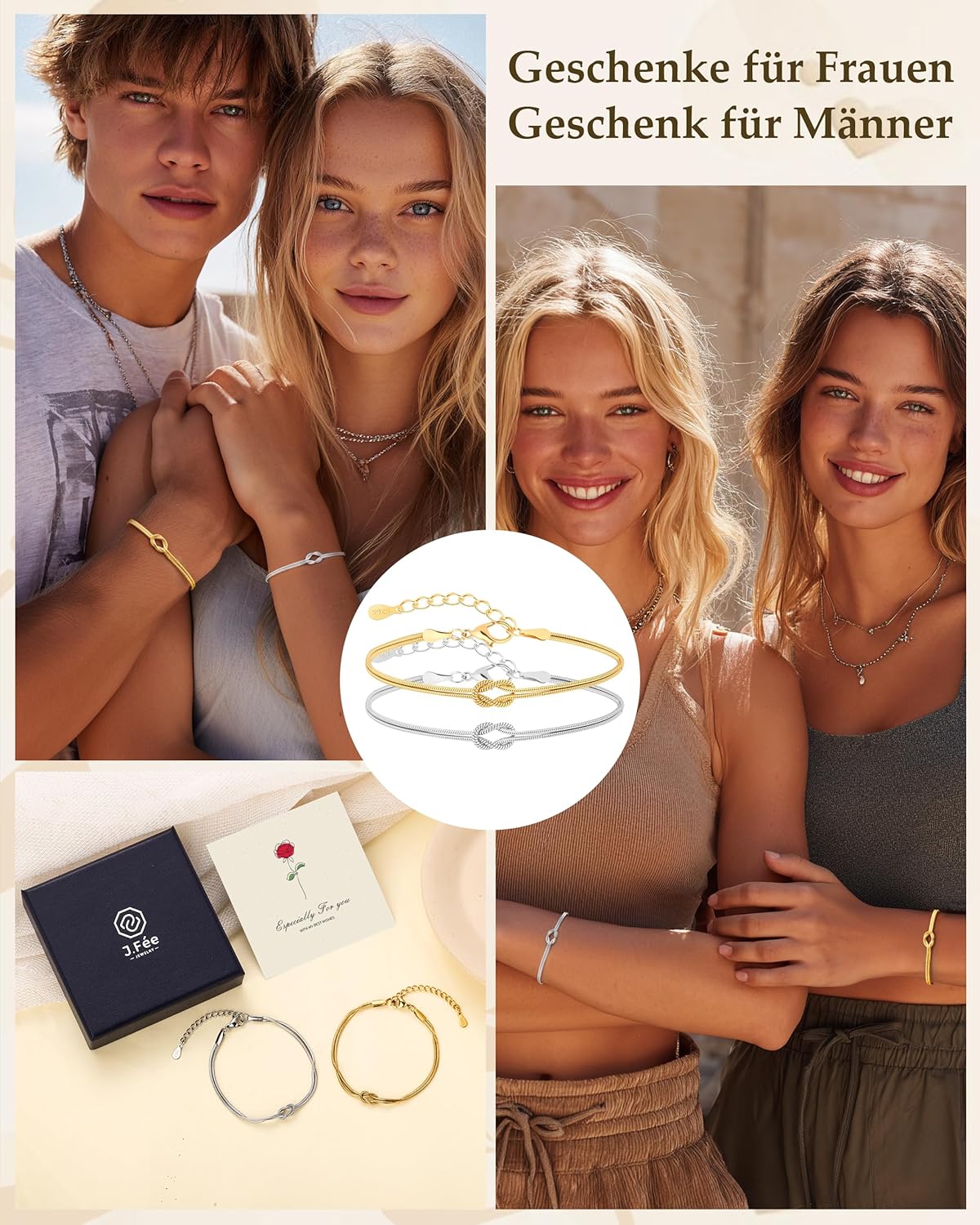 Thumbnail 5 de J.Fée 2 Artikel Armband Damen Silber 925 & 14K Knoten Armband Gold – Partner-Set