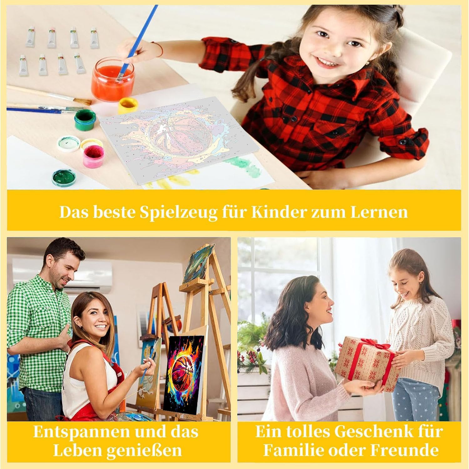 Thumbnail 6 de Arttoplus Malen Nach Zahlen Kinder mit Rahmen und Holzstaffelei – Basketball, 20x20 cm Rasterbild für Anfänger ab 5 Jahren