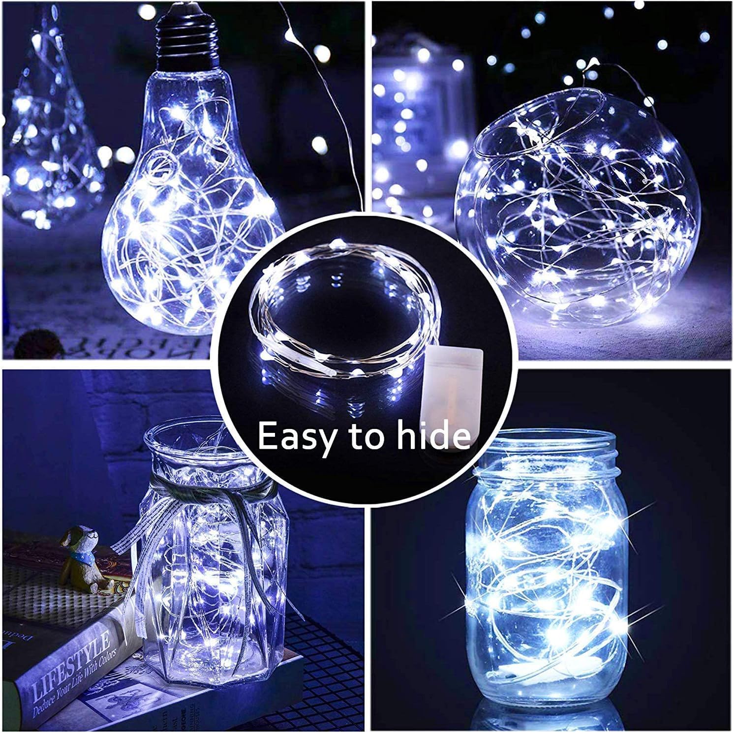 Thumbnail 4 de ANGMLN 24 Stück LED Mikro-Lichterkette – 30 LEDs, batteriebetrieben, 3 m Kupferdraht, wasserdicht, Cool Weiß