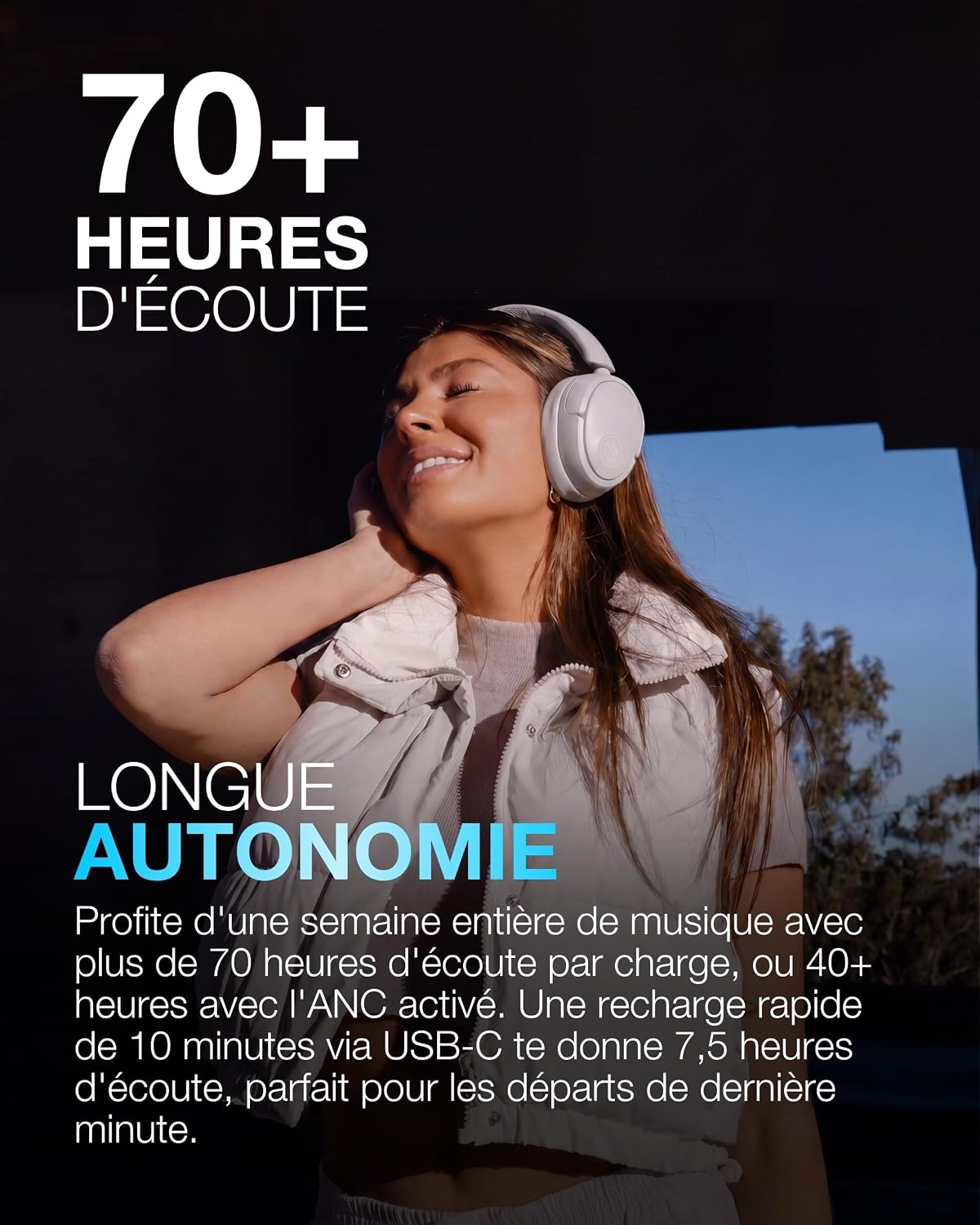 Detalle de JLab JBuds LUX ANC — Casque Bluetooth sans Fil Anti-Bruit Pliable, confort premium et 70+ heures d’autonomie