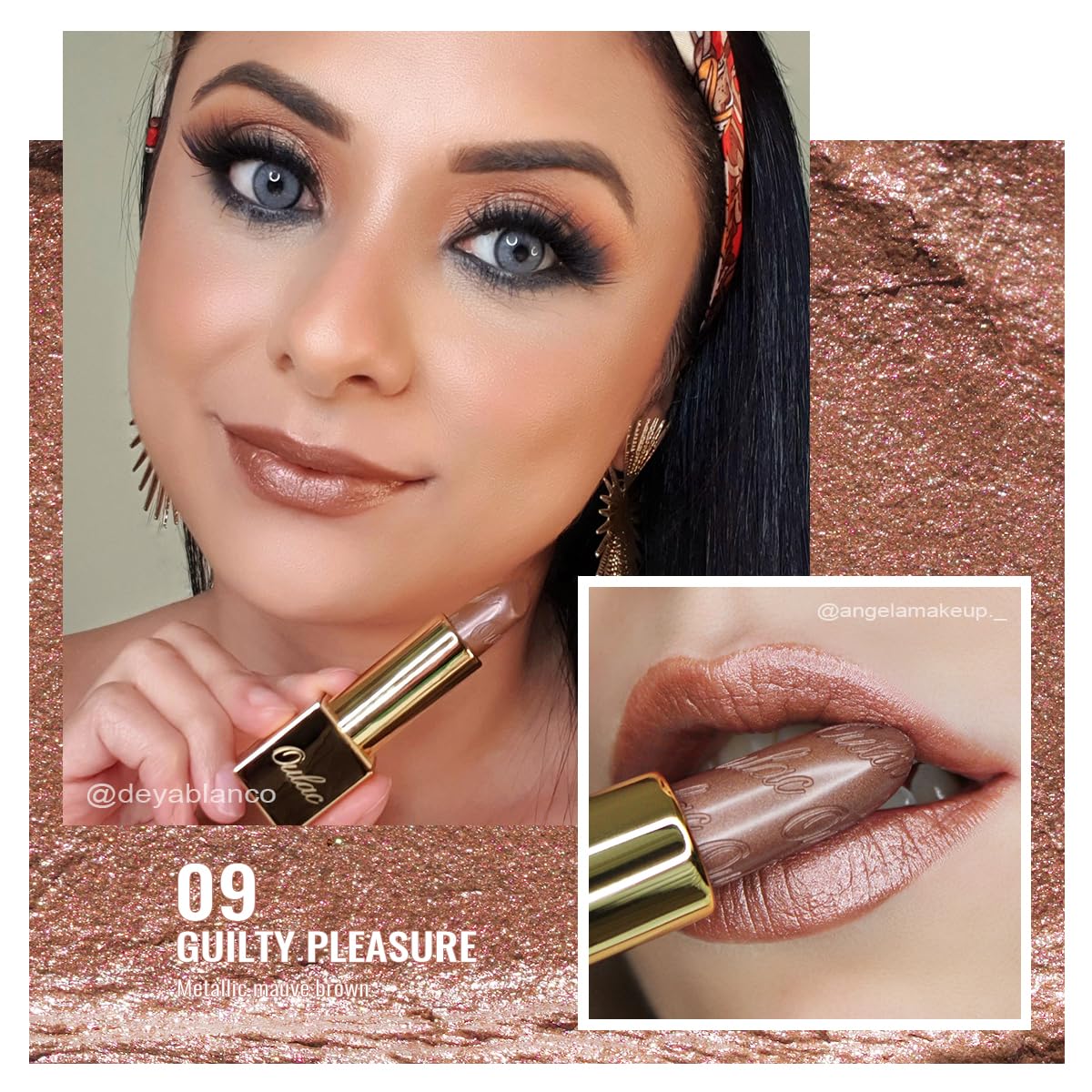 Detalle de OULAC Lippenstift Metallic Glanz Finish (09 Guilty Pleasure) – wasserfester Metallic-Glanz mit pflegender Formulierung