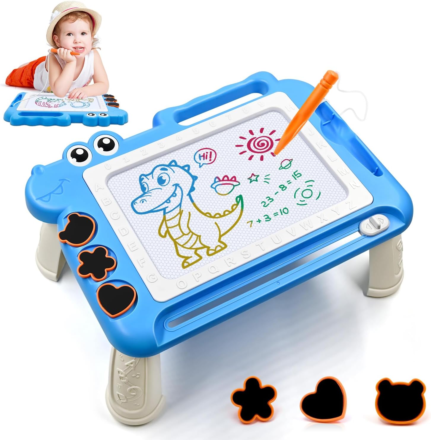 AiTuiTui Tablette de dessin enfant avec 4 pieds amovibles et stylo magnétique (bleu) – 3 à 8 ans