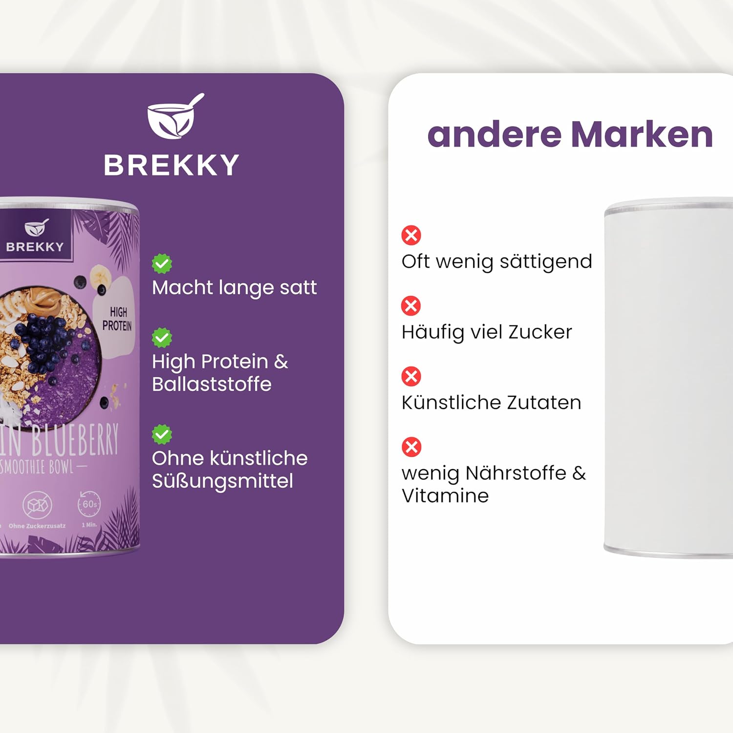 Detalle de BREKKY Protein Blueberry Smoothie Bowl – vegan, ohne Zuckerzusatz, 100% natürliche Zutaten