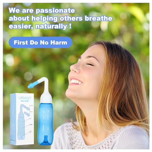 Thumbnail 6 de URAQT Lavado Nasal Adulto: Irrigador de 240 ml con 2 boquillas, Neti Pot con sal y termómetro pegatina