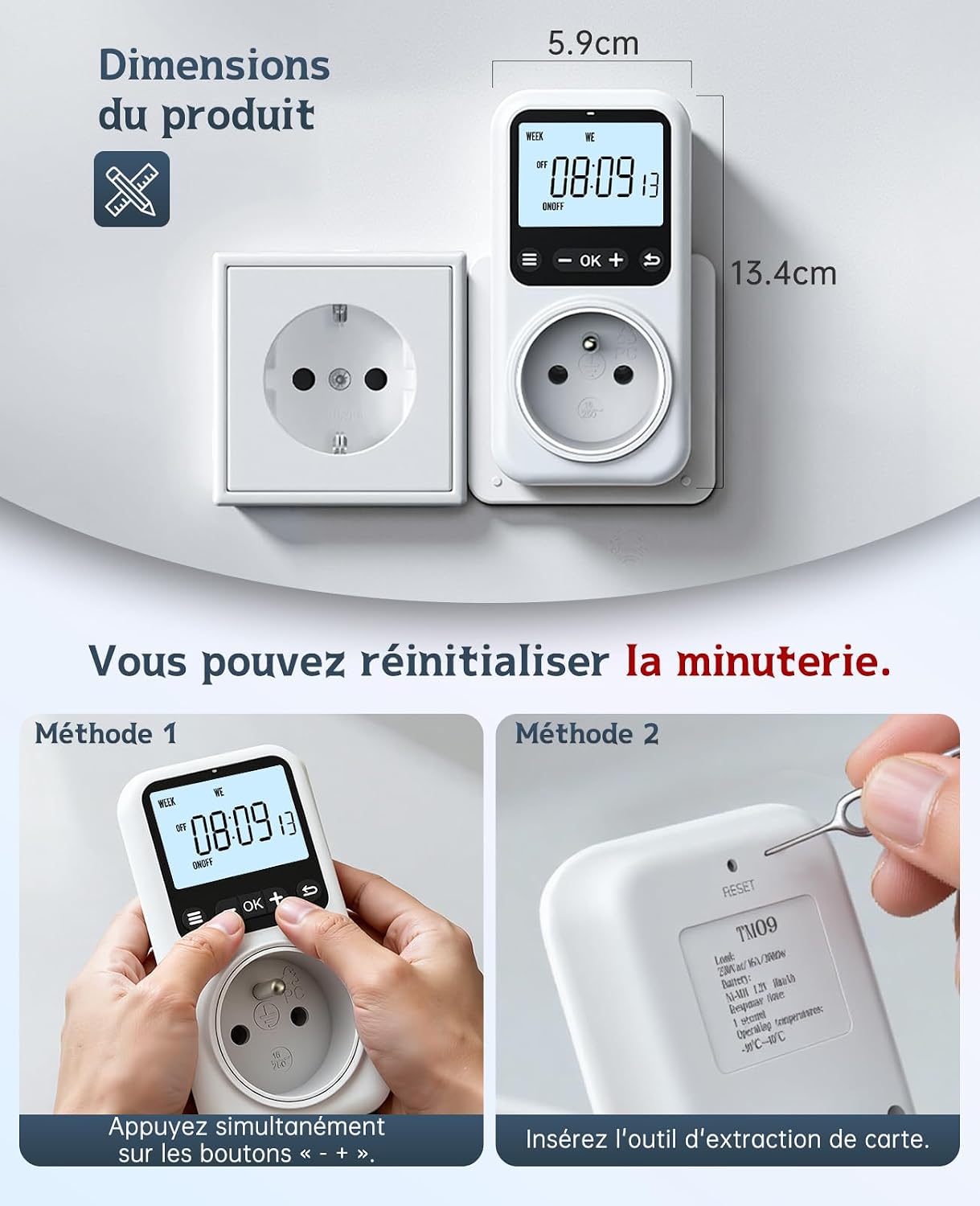 Thumbnail 5 de Programmateur de prise électrique digital Voniobuy – écran LCD rétroéclairé et 18 programmes à la seconde
