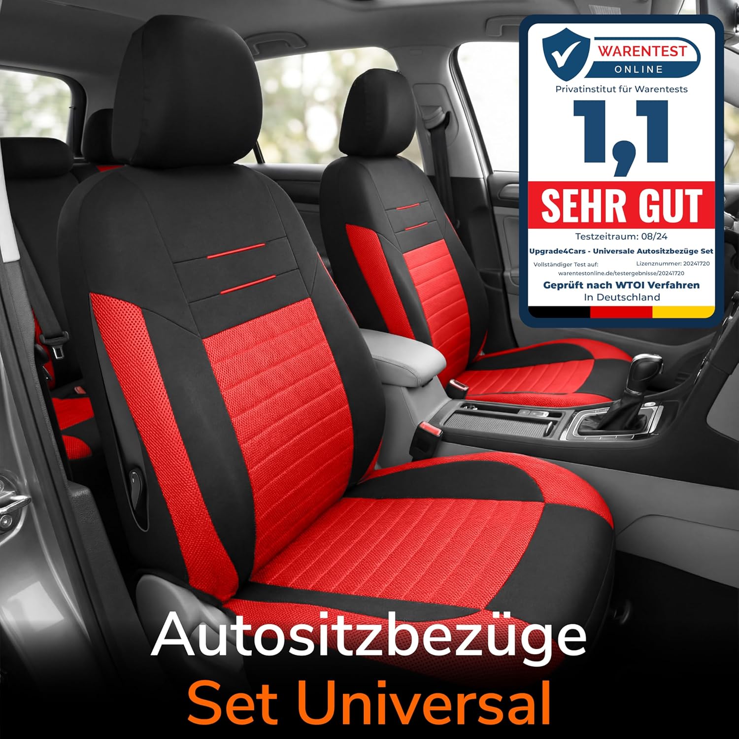 Detalle 2 de Upgrade4cars Autositzbezüge Set für die Vordersitze (Version 2026) – universell in Rot, 4-teilig
