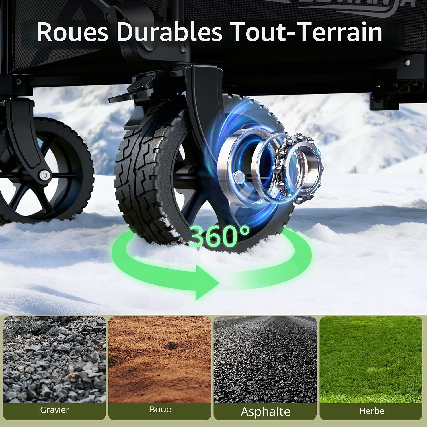 Detalle de LEWANJA 200L Chariot Pliable : pratique et robuste pour le jardin, plage et camping