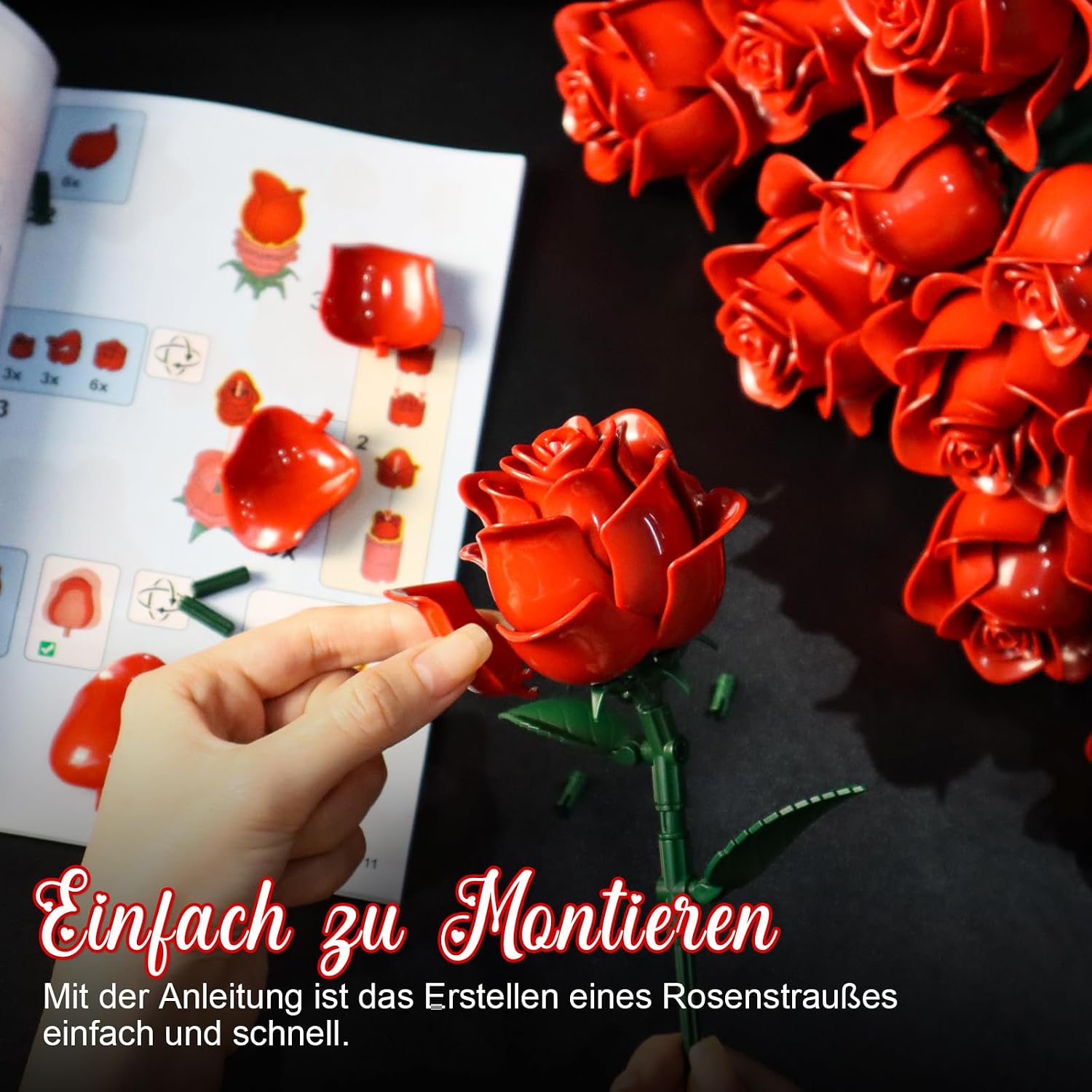 Detalle de Rot Rosenstrauß Bausatz 12 künstliche Rosen