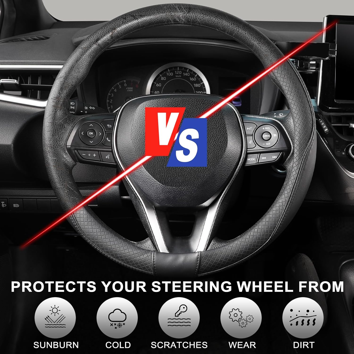 Thumbnail 6 de SEG Direct Steering Wheel Cover 37–39cm (Medium) in Black Microfiber Leather for a Non-Slip Grip