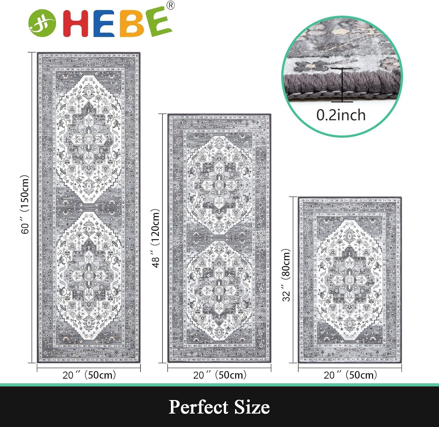 Detalle 2 de HEBE RUGS HEBE Boho Kitchen Rug Sets (3-Piece) with Runner — Non-Slip Washable Kitchen Mats