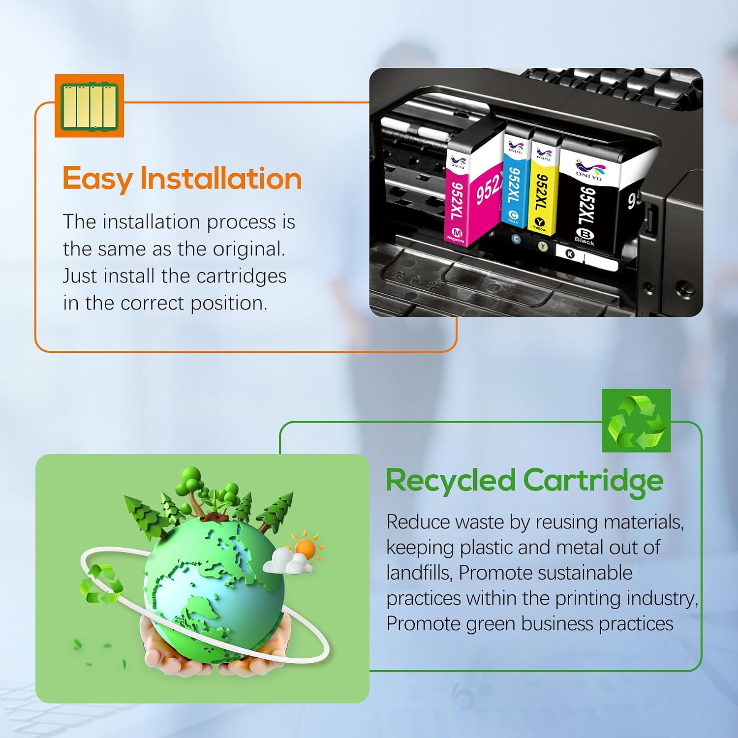 Detalle 1 de ONLYU 952XL Ink Cartridge 4 pack for HP OfficeJet, Remanufactured