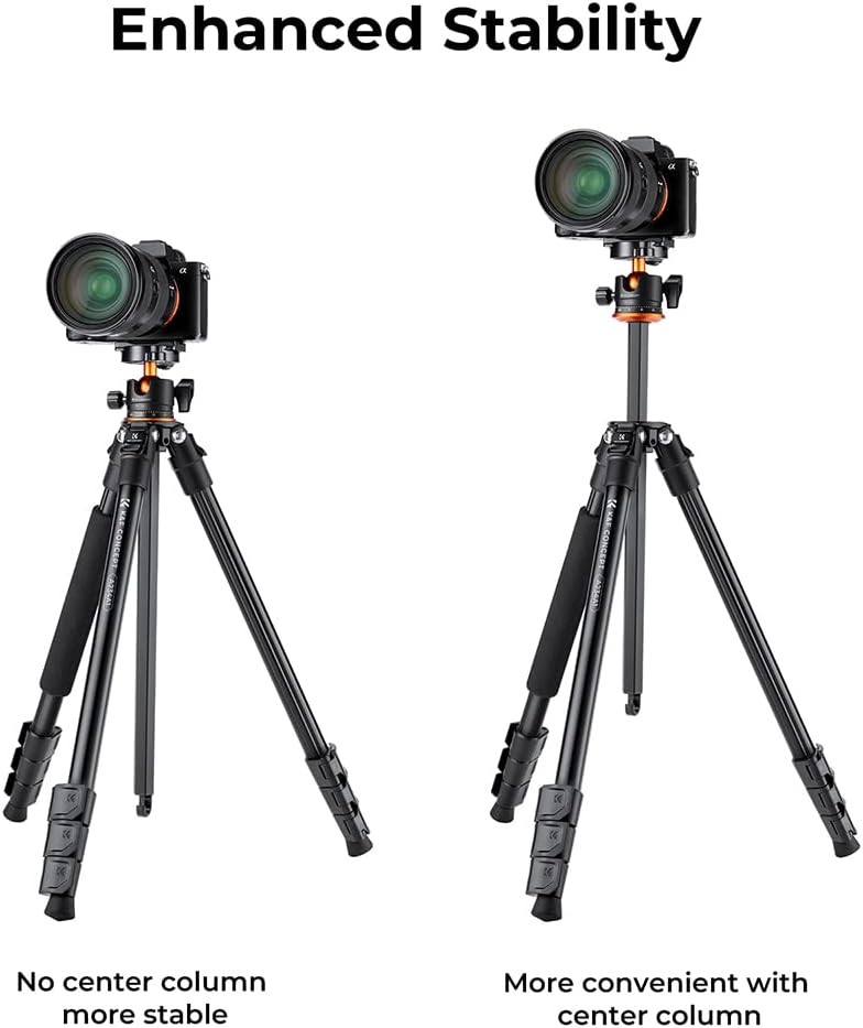 Detalle de K&F Concept 62''/160cm Camera Tripod (A225A1+BH-28L): Portable, Flexible Support for Travel and Work
