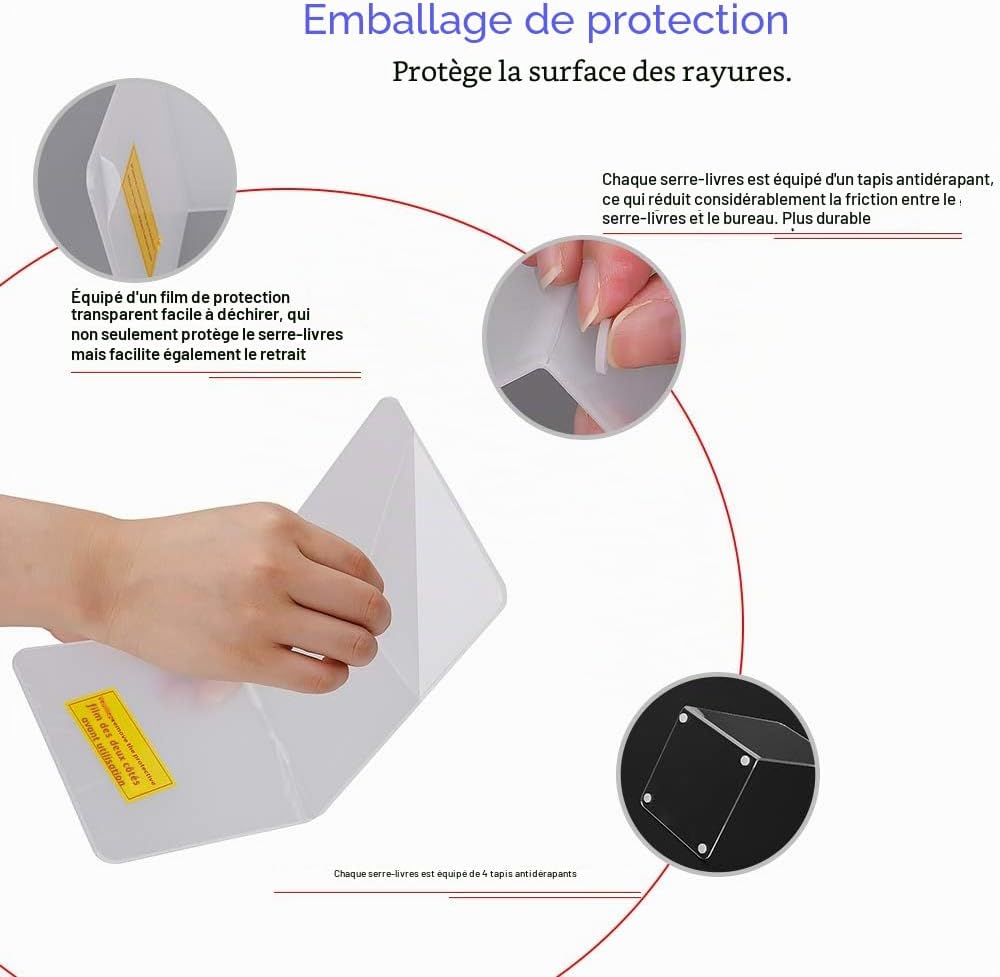 Detalle de MerryNine — Lot de 2 serre-livres transparents en plastique acyclique pour livres et papeterie