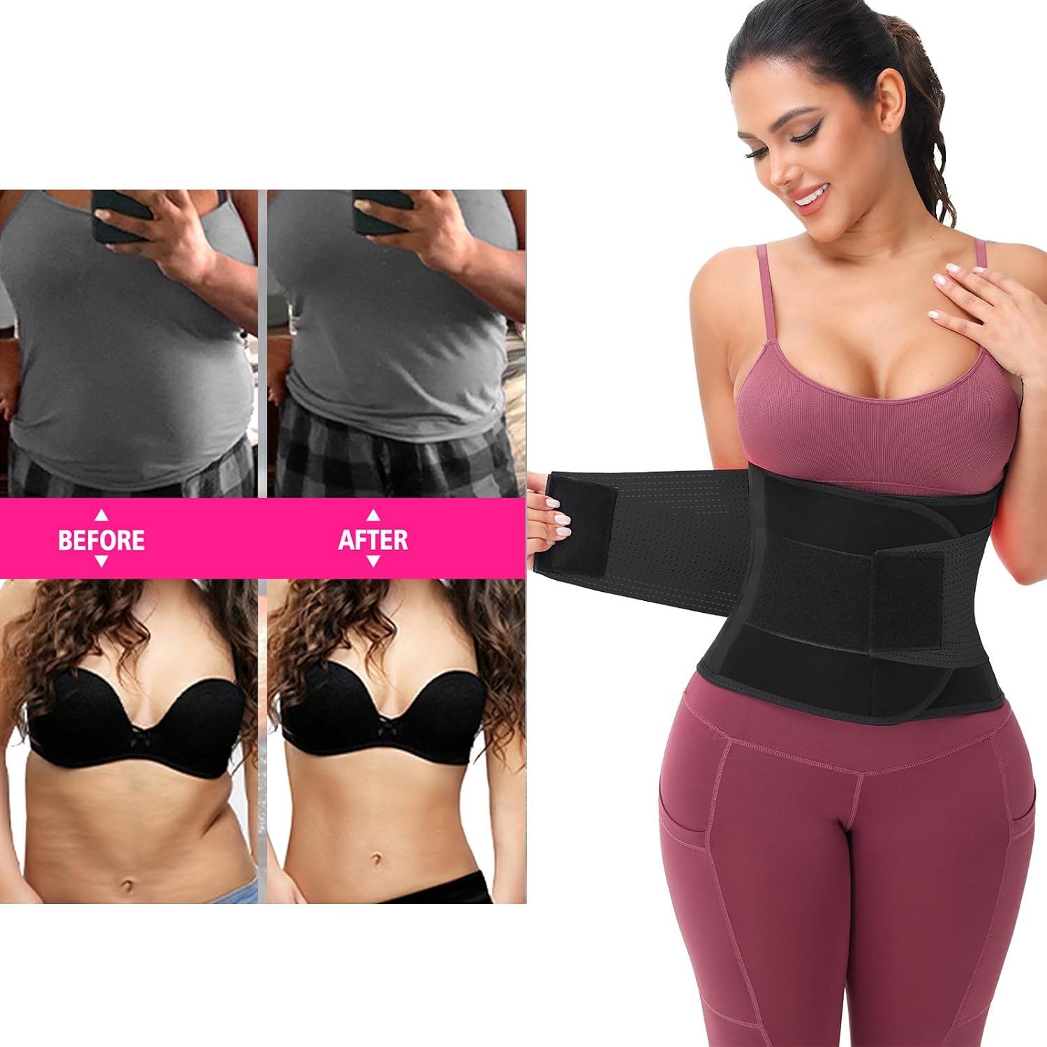 Detalle de VENUZOR Waist Trainer Belt with Adjustable Hook-and-Loop Closure