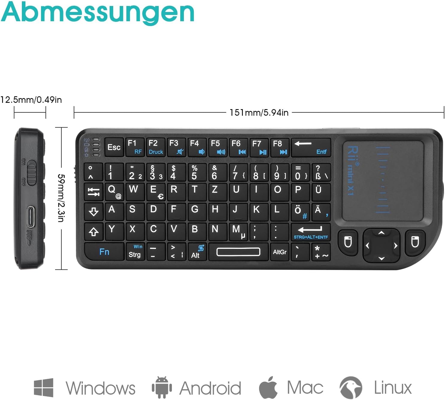 Detalle de Rii X1 Mini Tastatur Wireless mit Touchpad 10M