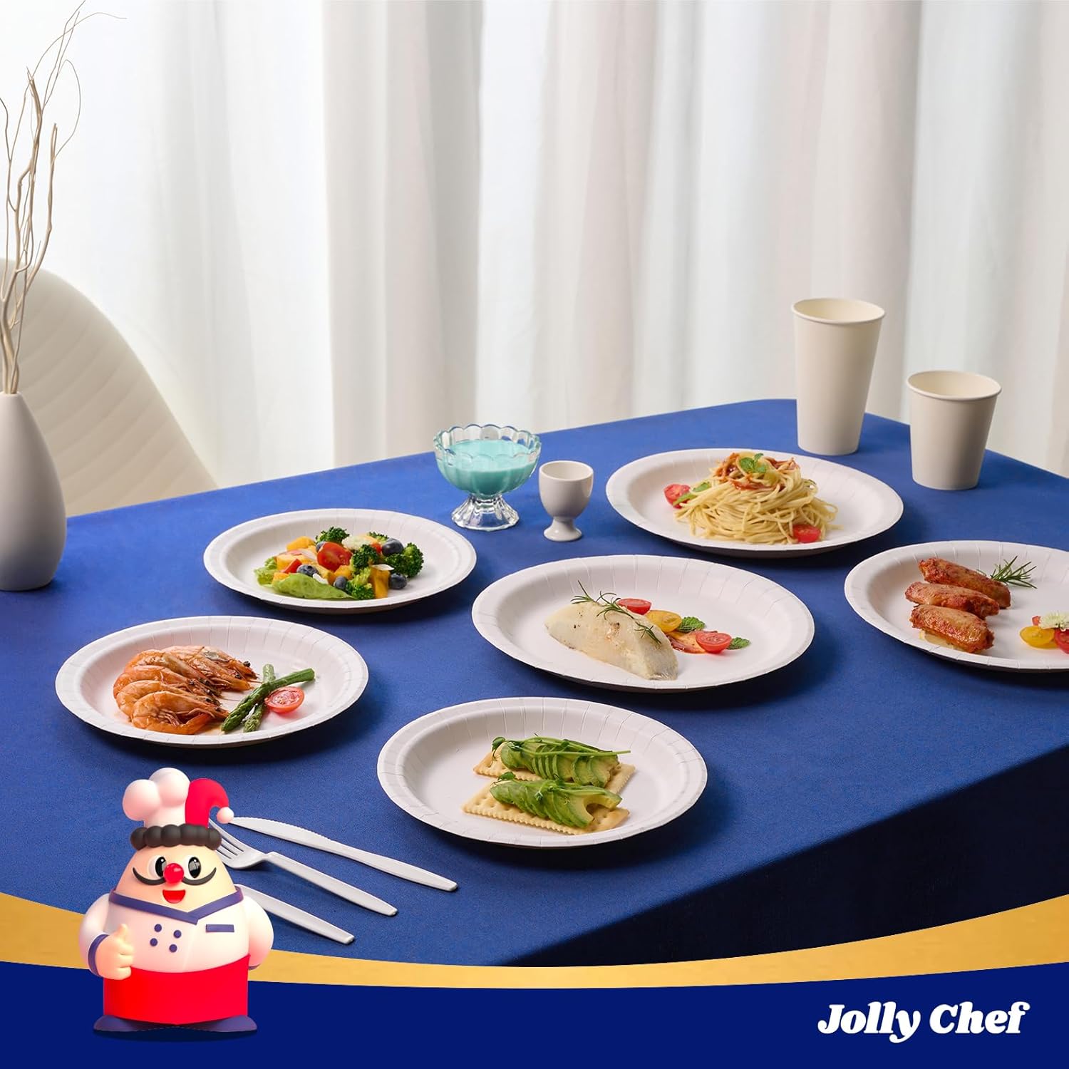 Thumbnail 6 de JOLLY CHEF 10-Inch Disposable Paper Plates (140-Pack), Microwave Safe Heavy-Duty