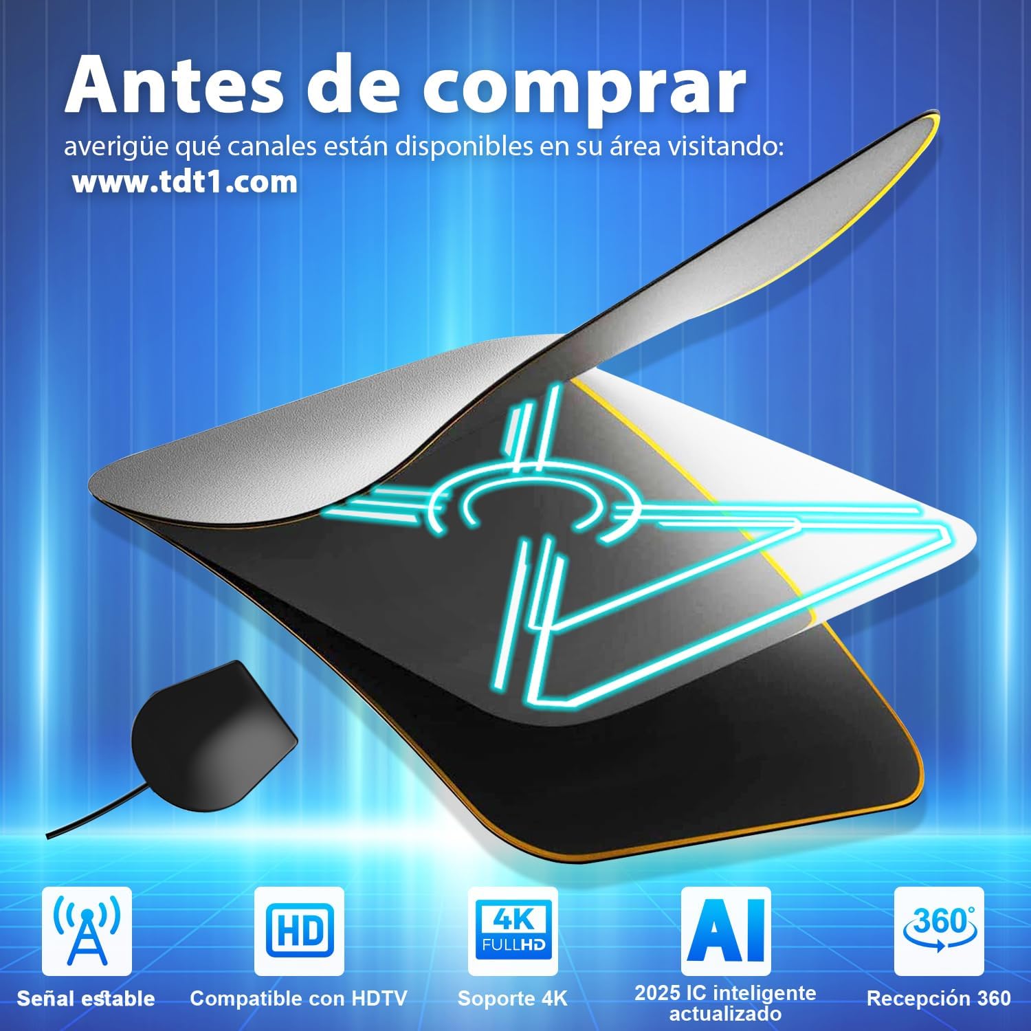 Detalle 2 de Antena TV Interior Digital de Panel 2026 360°