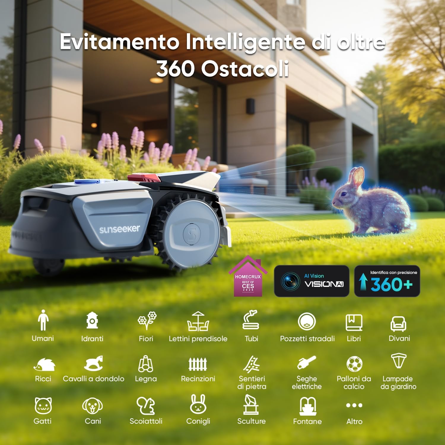 Detalle de Sunseeker V1 con Garage: robot tagliaerba senza filo per giardini fino a 300 m²