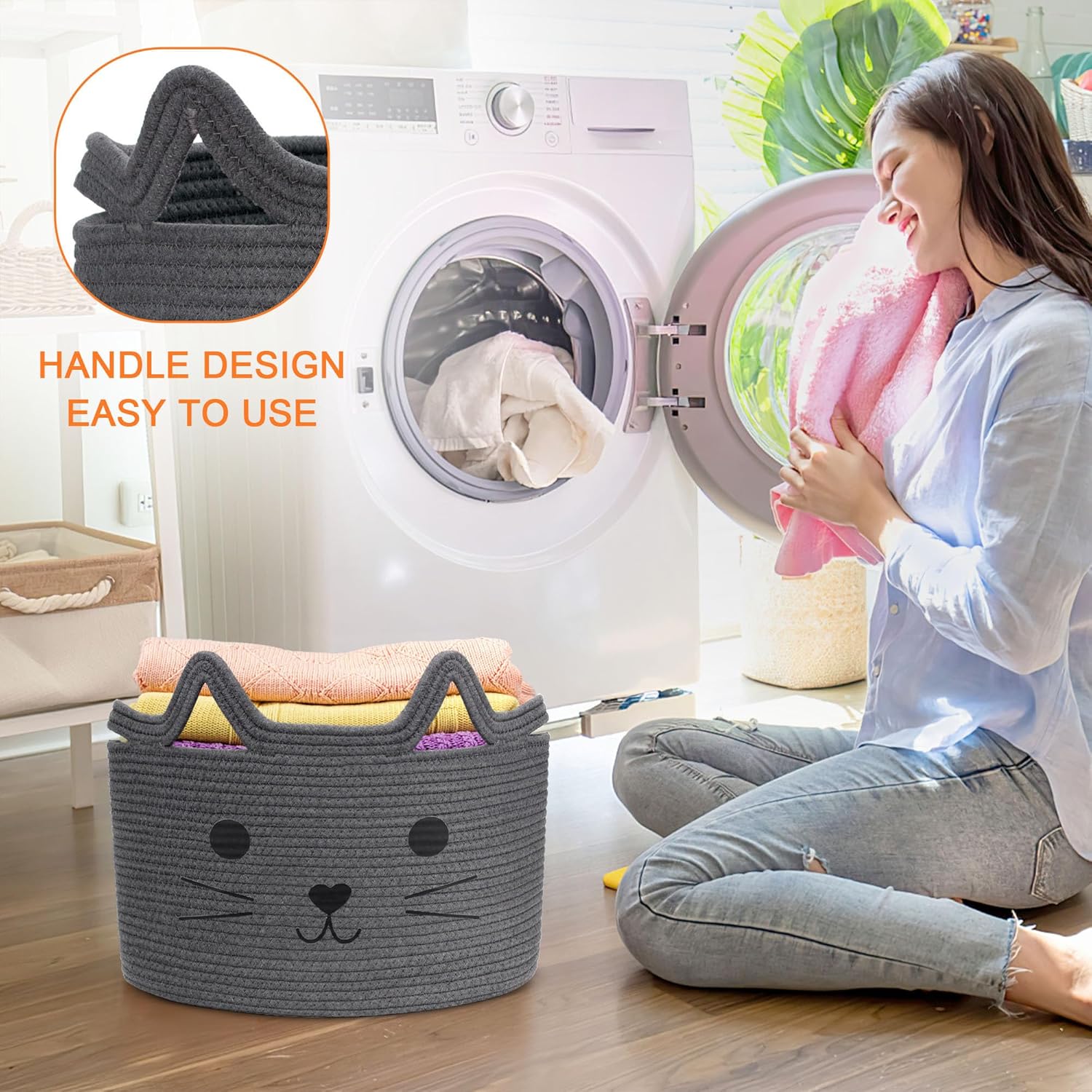 Detalle 2 de Goodheim Cesto portaoggetti in cotone gatto grigio