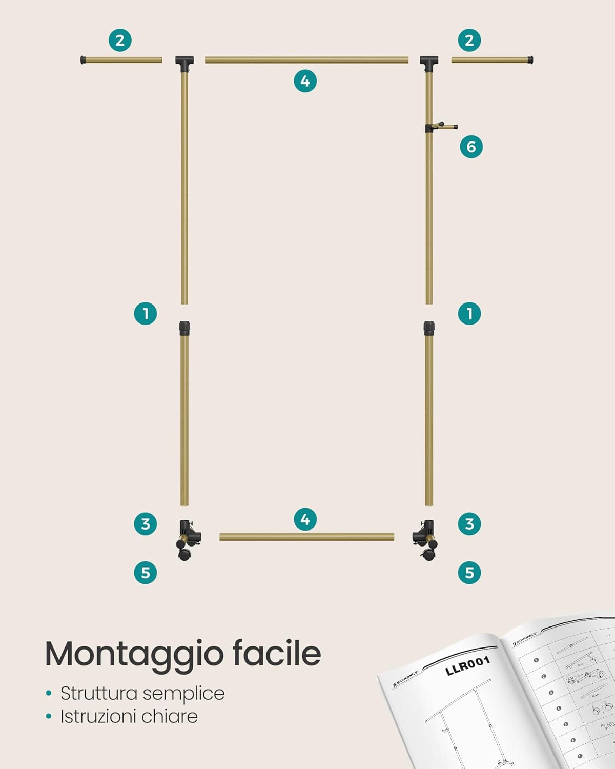 Detalle de SONGMICS LLR001A01 attaccapanni con altezza 97-165 cm