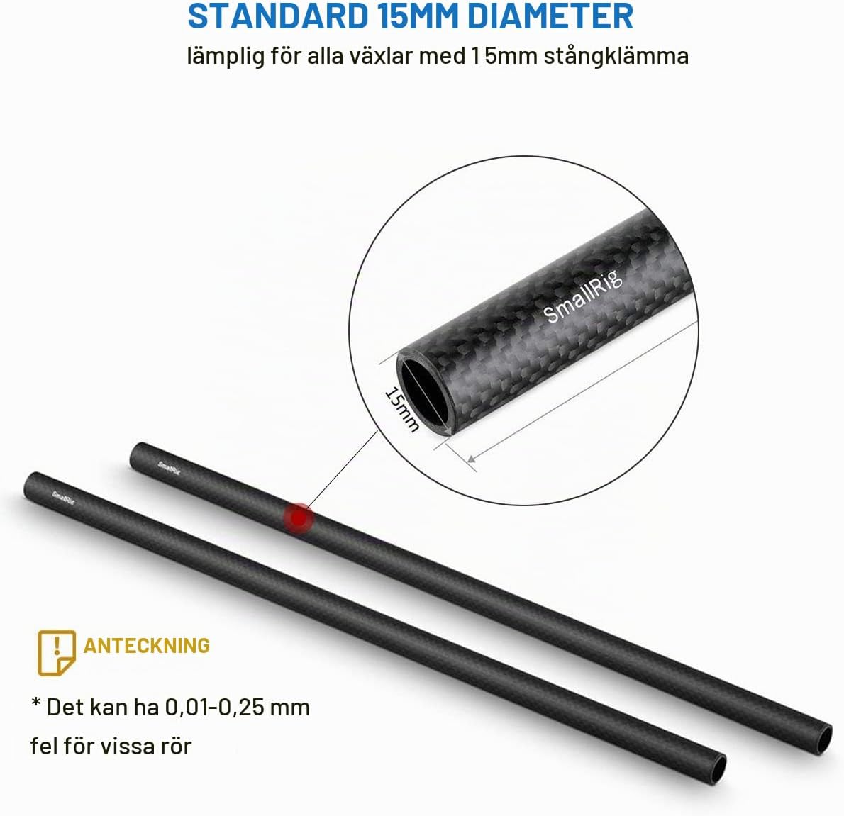 Detalle 2 de SMALLRIG PCS-851 kolfiberstavar för 15 mm-system, 30 cm, 2-pack
