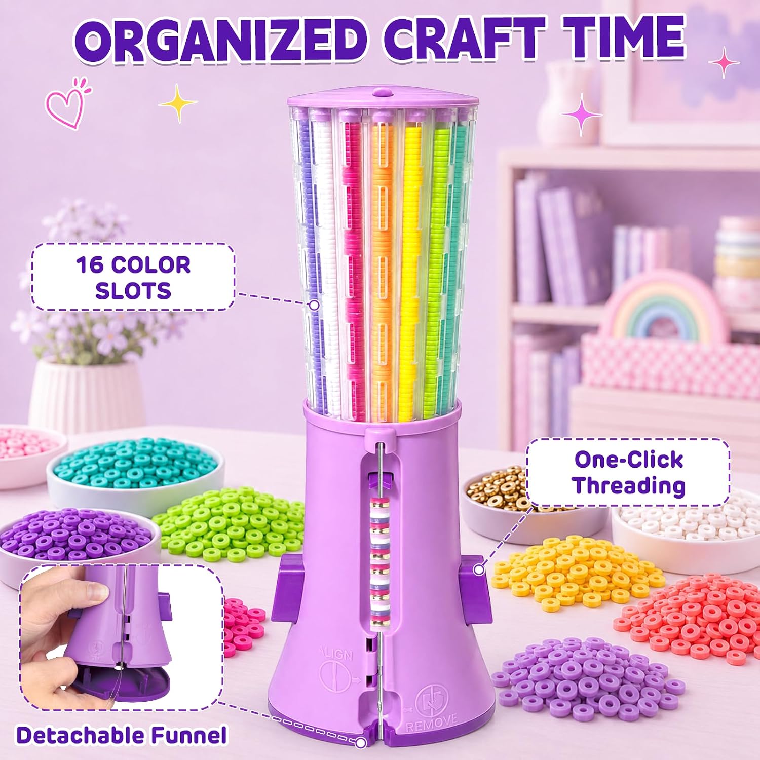 Detalle de Fozcmisw Machine à bracelets enfant — kit créatif 2600+ perles, 16 couleurs, plateau tourneur pour 6–12 ans