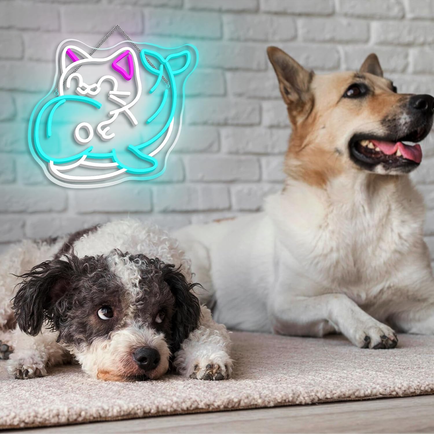 Thumbnail 2 de NOXET Kätzchen & Delphin Neon-Schild mit USB, blauem Nachtlicht für Schlafzimmer und Kinderzimmer